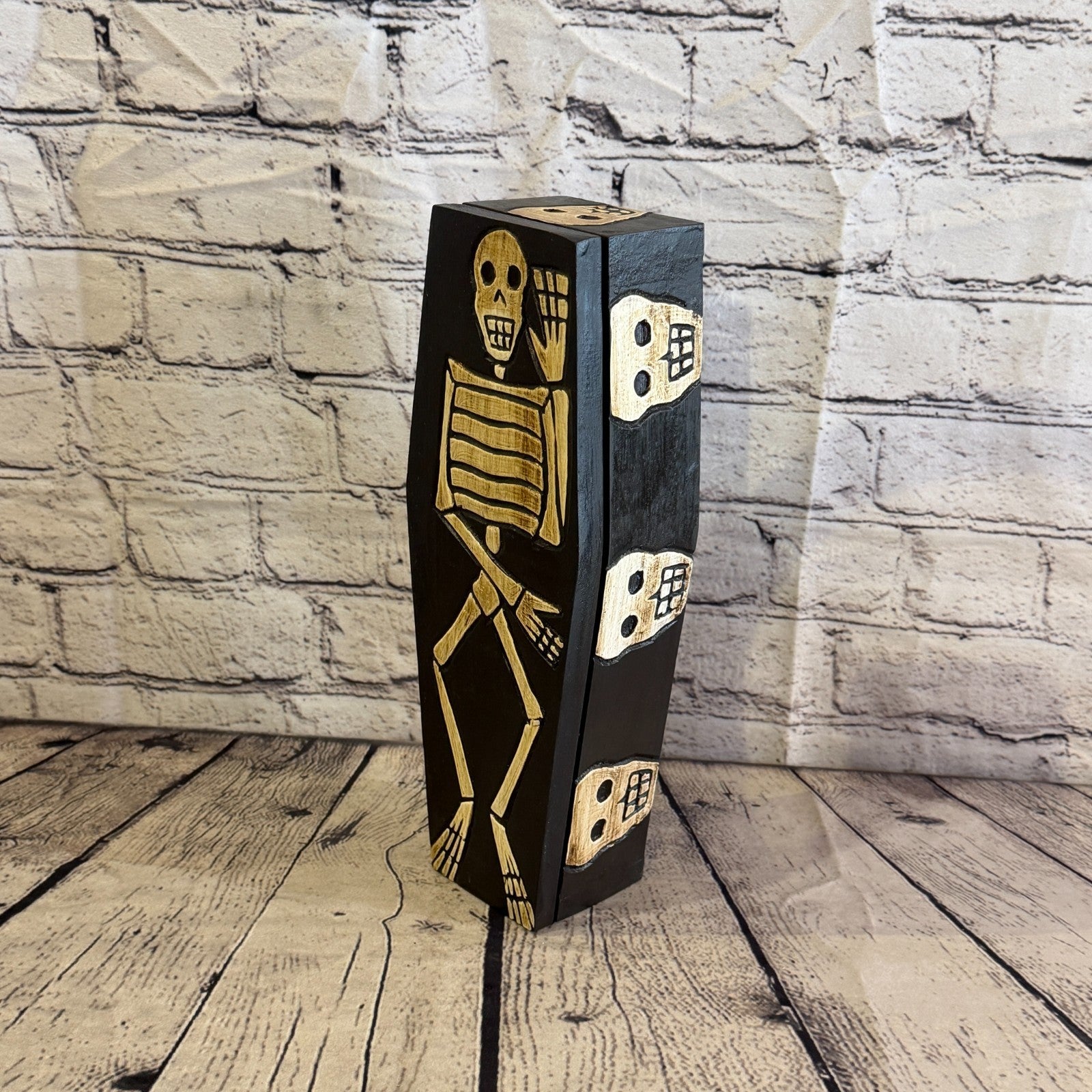 28cm x 8cm x 6cm Coffin Wooden Gothic Skeleton Skull Head Coffin Jewellery Box1