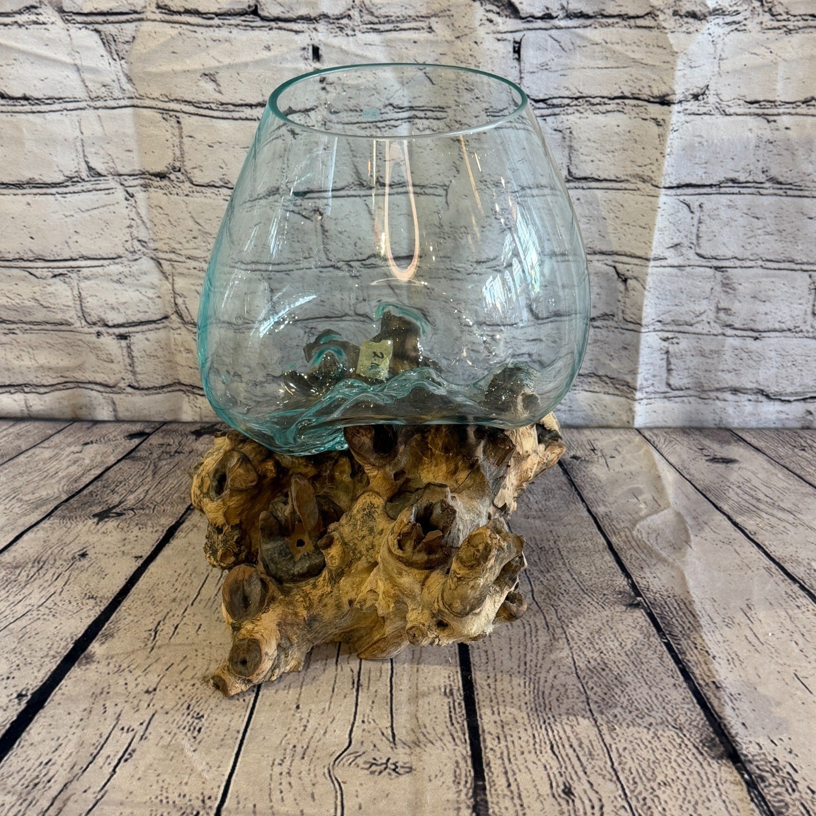 35cm Tall Clear Colour Melted Glass Wood Decorative Vase Glass Sculpture Crafted1