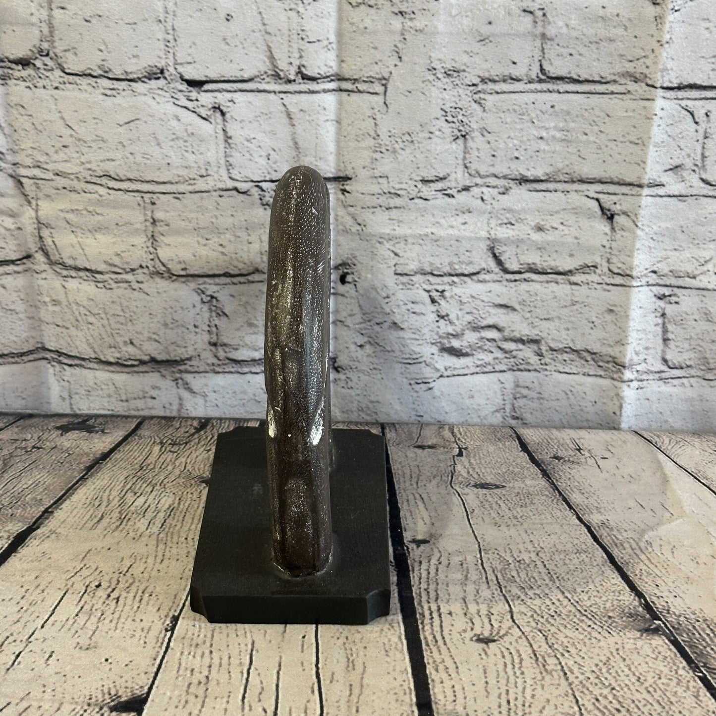 20cm x 20cm Wooden Tribal Primitive Black Elephant Round Stand Sculpture Statue5