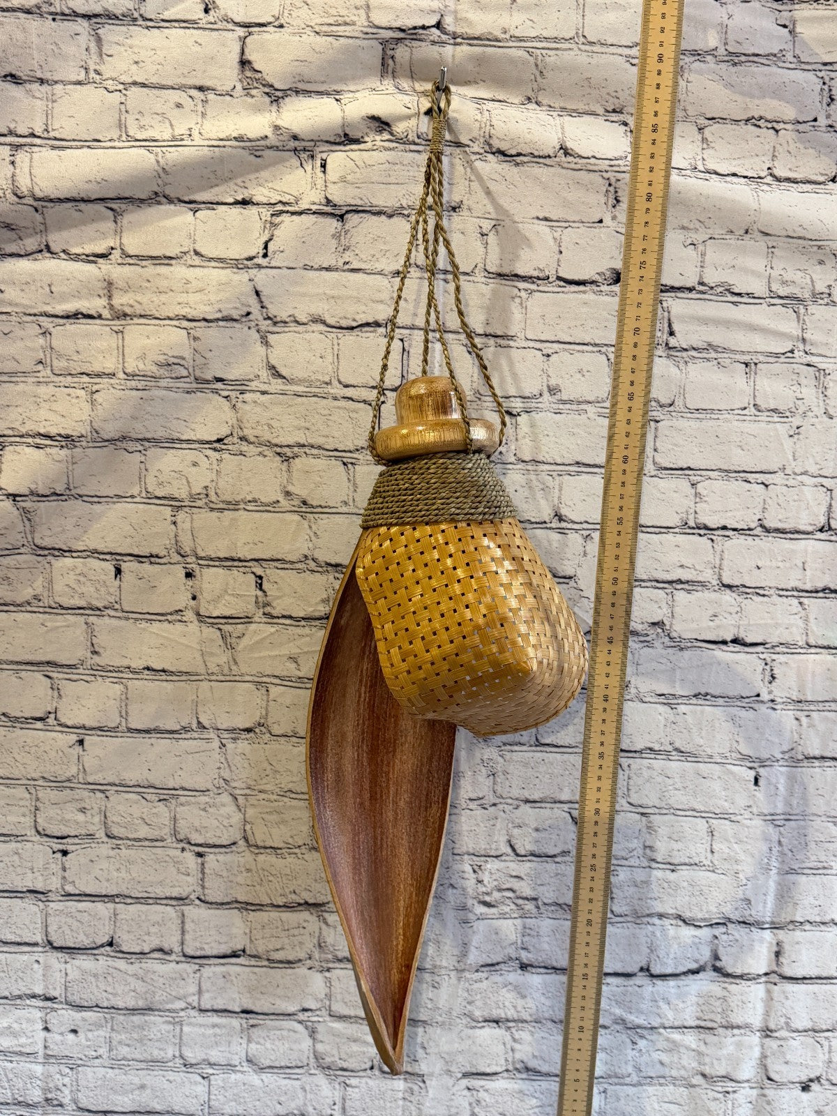 65cm x 25cm Natural Leaf Rattan Ceiling Pendant Light Shade Lampshade LED Bulb4