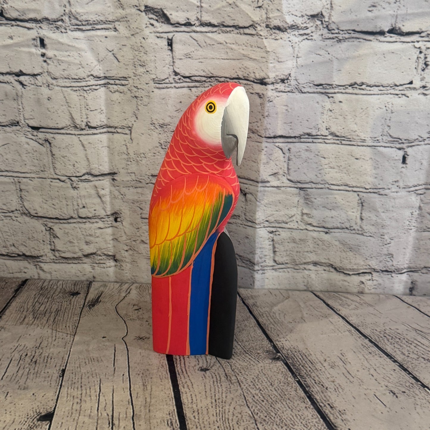 30cm Bright Red Parrot Bird Ornament Statue Fair Trade Hand Made Carved Wood0