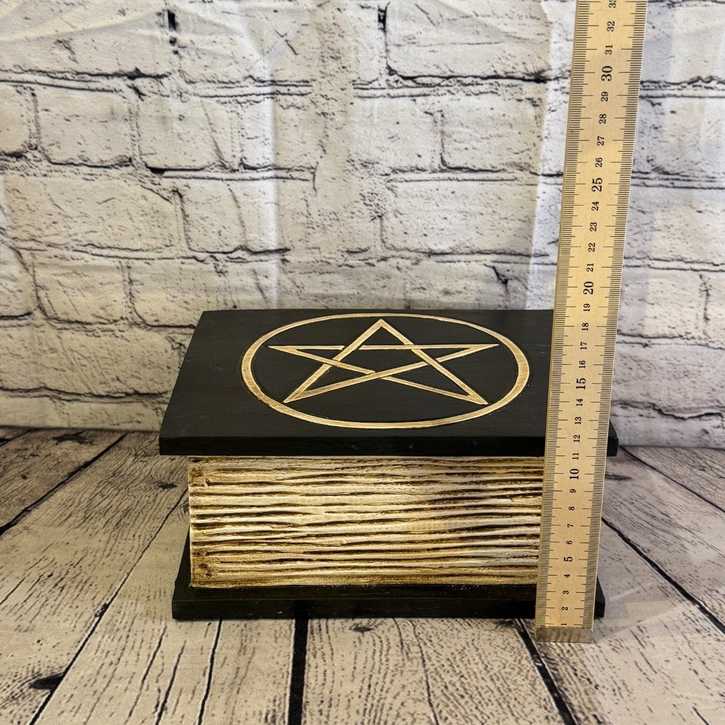 22cm x 18cm x 10cm Book Wood Gothic Pentagram Skull Coffin Jewellery Trinket Box8
