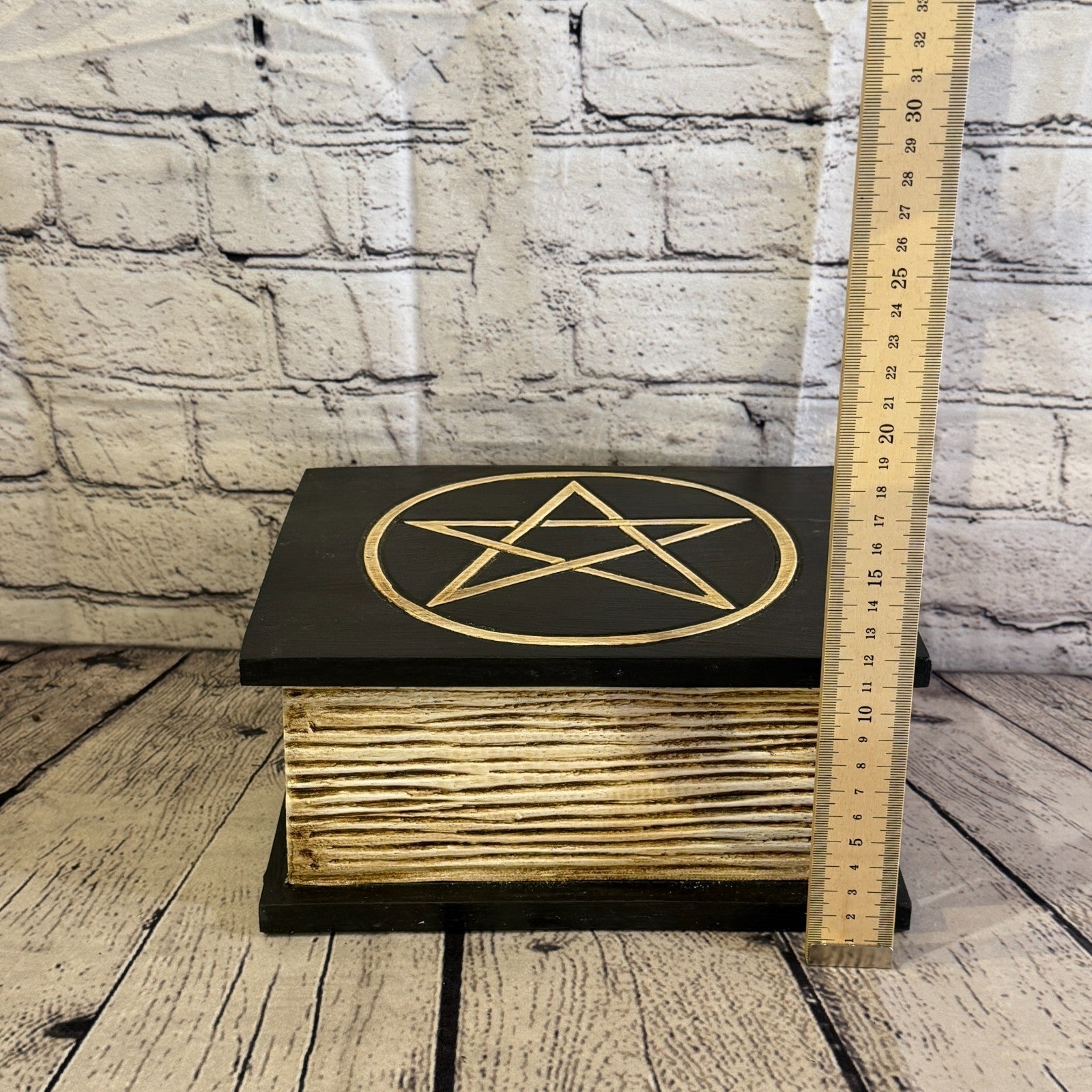22cm x 18cm x 10cm Book Wood Gothic Pentagram Skull Coffin Jewellery Trinket Box8