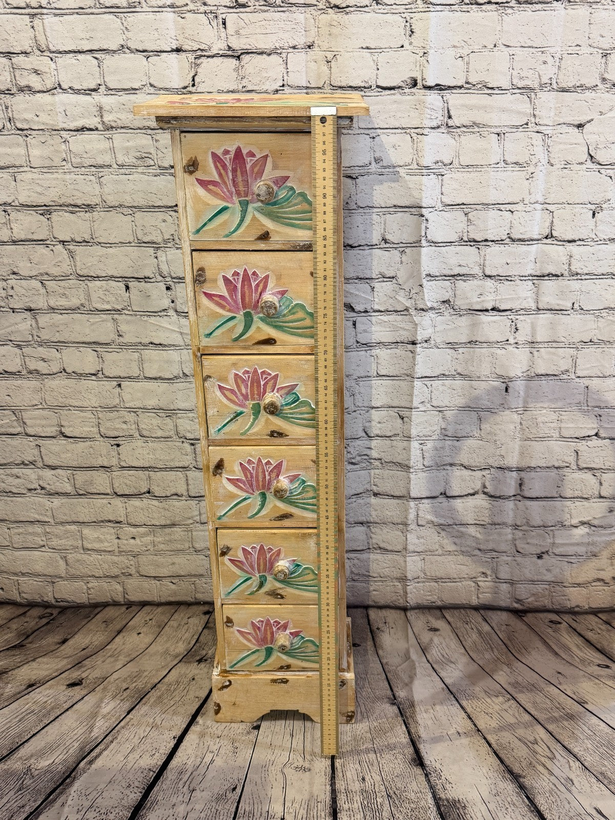 100cm x 25cm Flower 6 Draw Pillar Wooden Side Cabinet Living Storage Furniture6