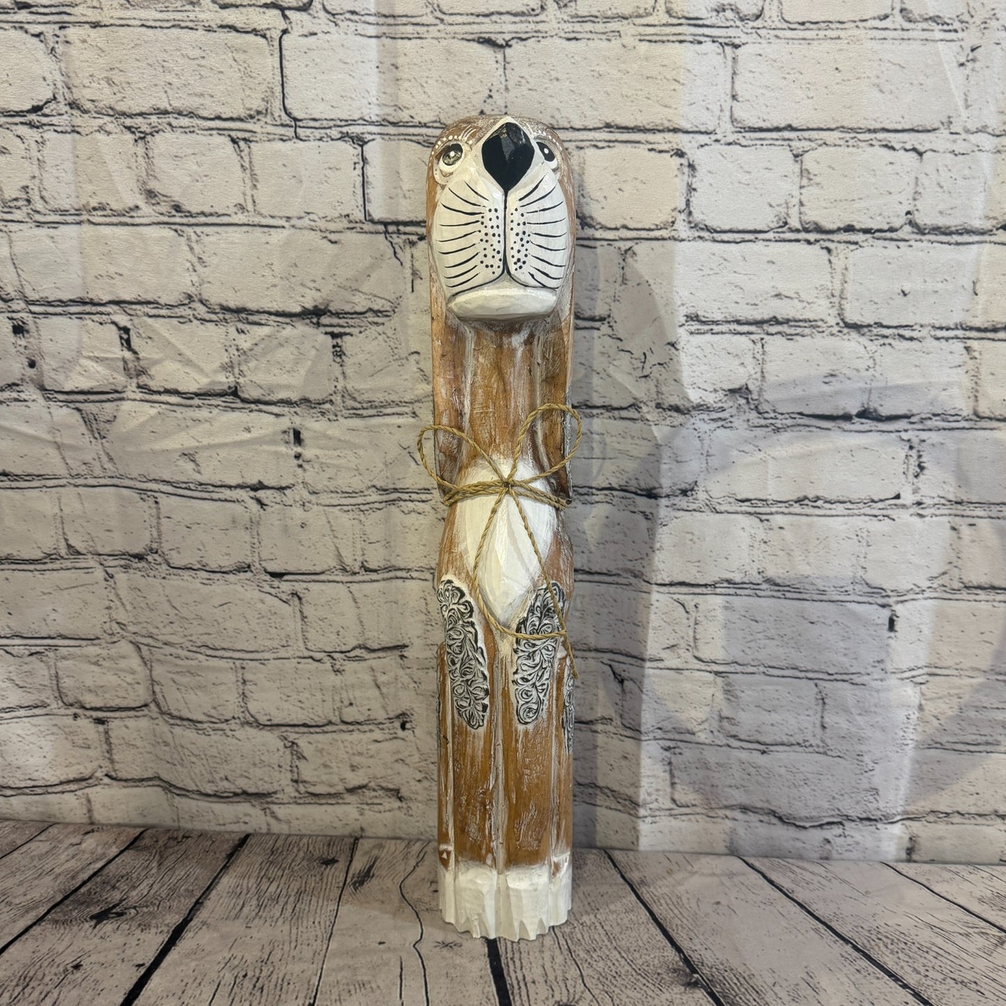 50cm Light Brown Wooden Shabby Dog Statue Ornament Fair Trade Handcarved1