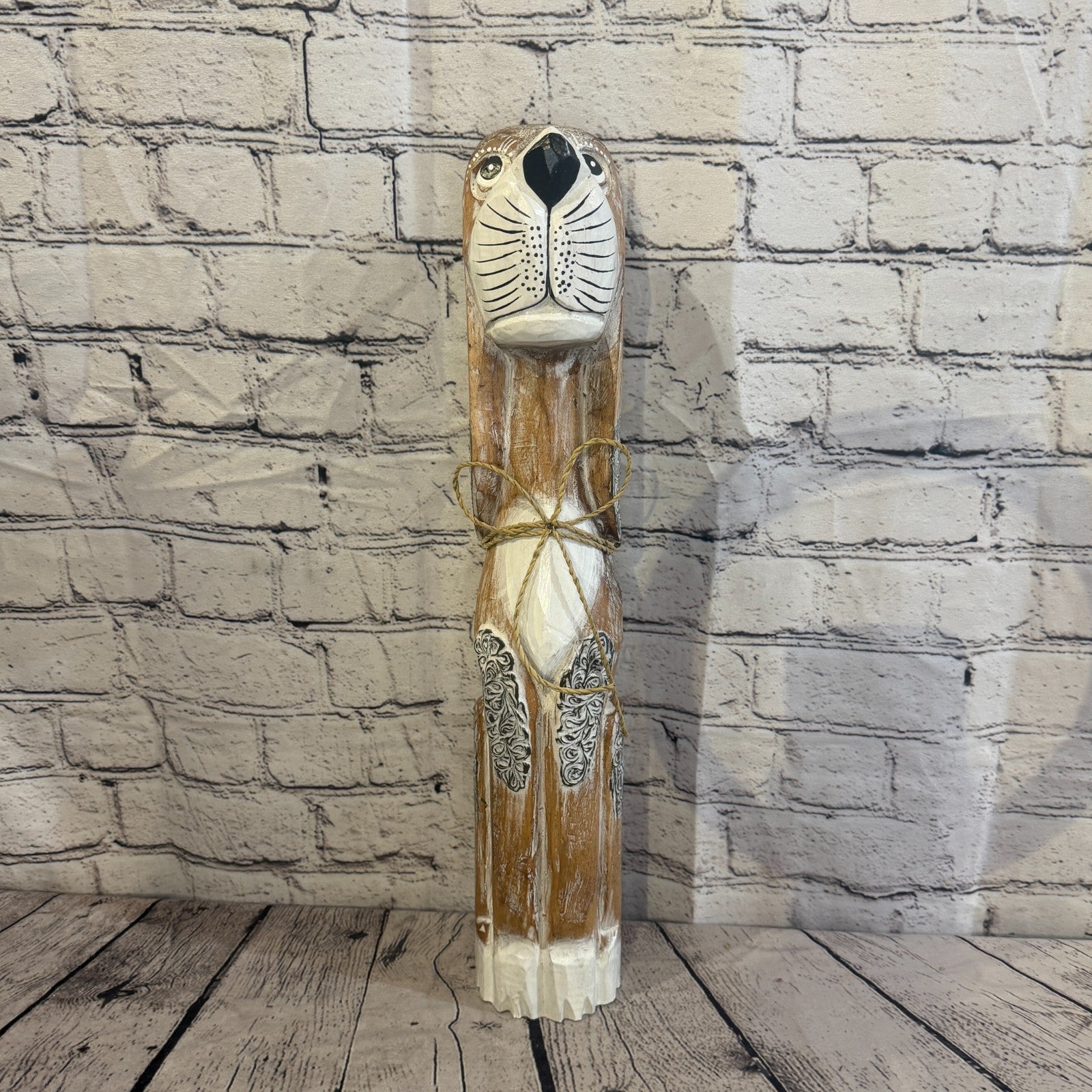 50cm Light Brown Wooden Shabby Dog Statue Ornament Fair Trade Handcarved1
