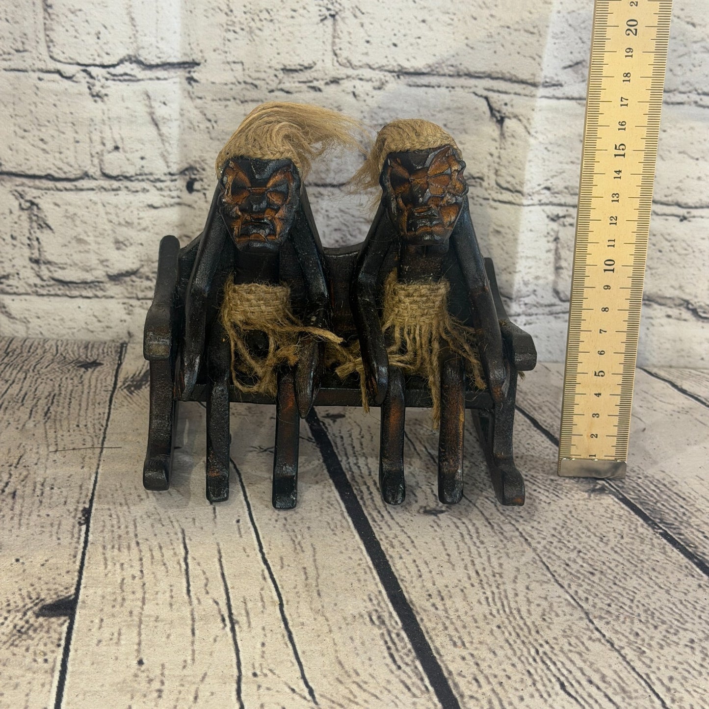15cm Sitting Couple African Tribal Warrior Man Figure Statue Wood Hand Carved5
