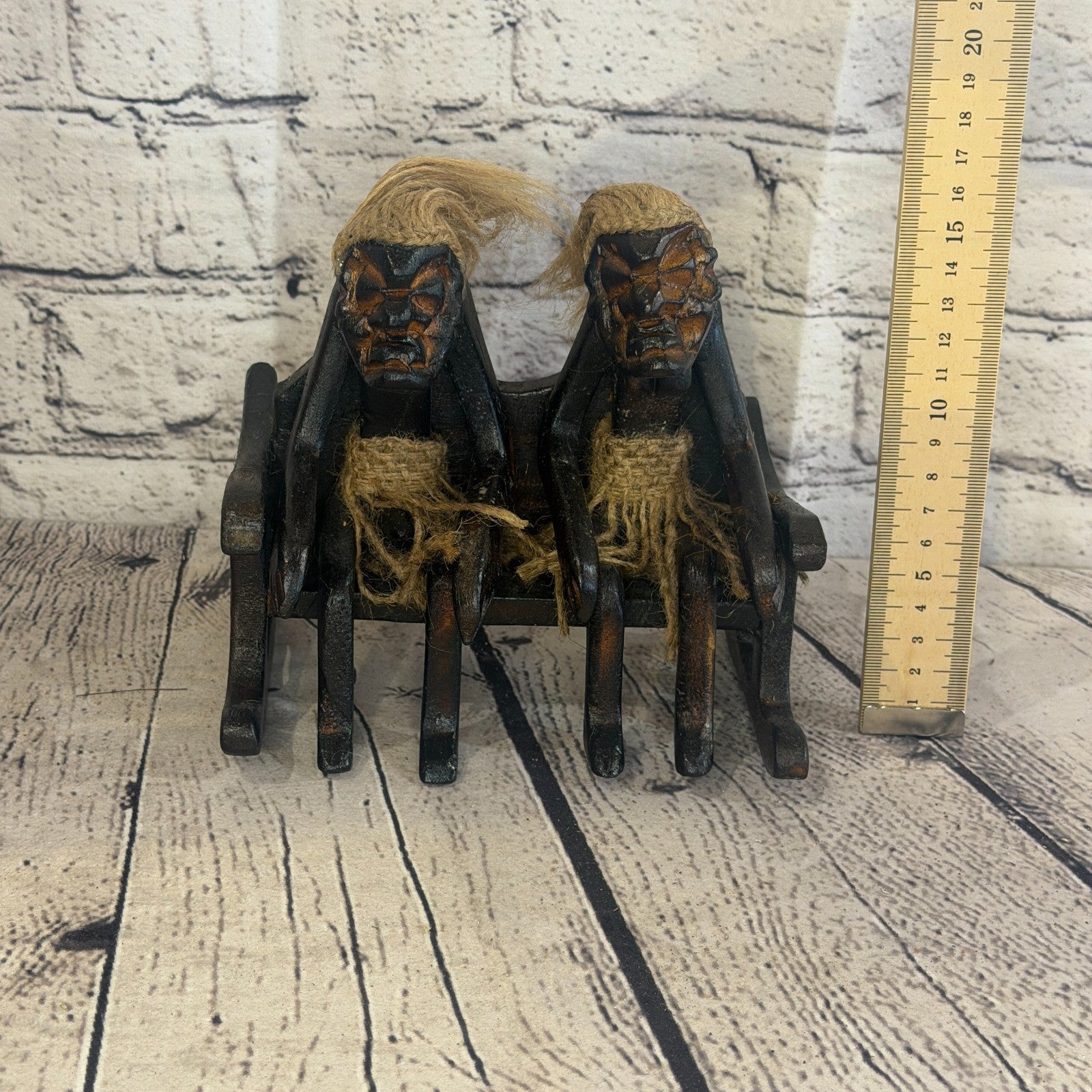 15cm Sitting Couple African Tribal Warrior Man Figure Statue Wood Hand Carved5