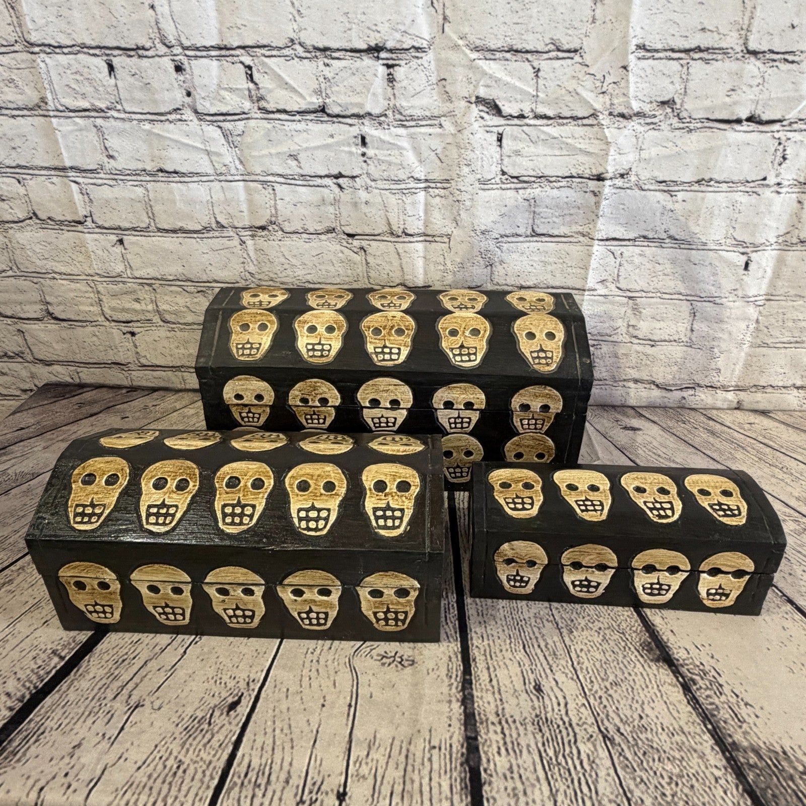 26cm x 12cm x 12cm Wood Gothic Pentagram Skull Coffin Jewellery Trinket Box9
