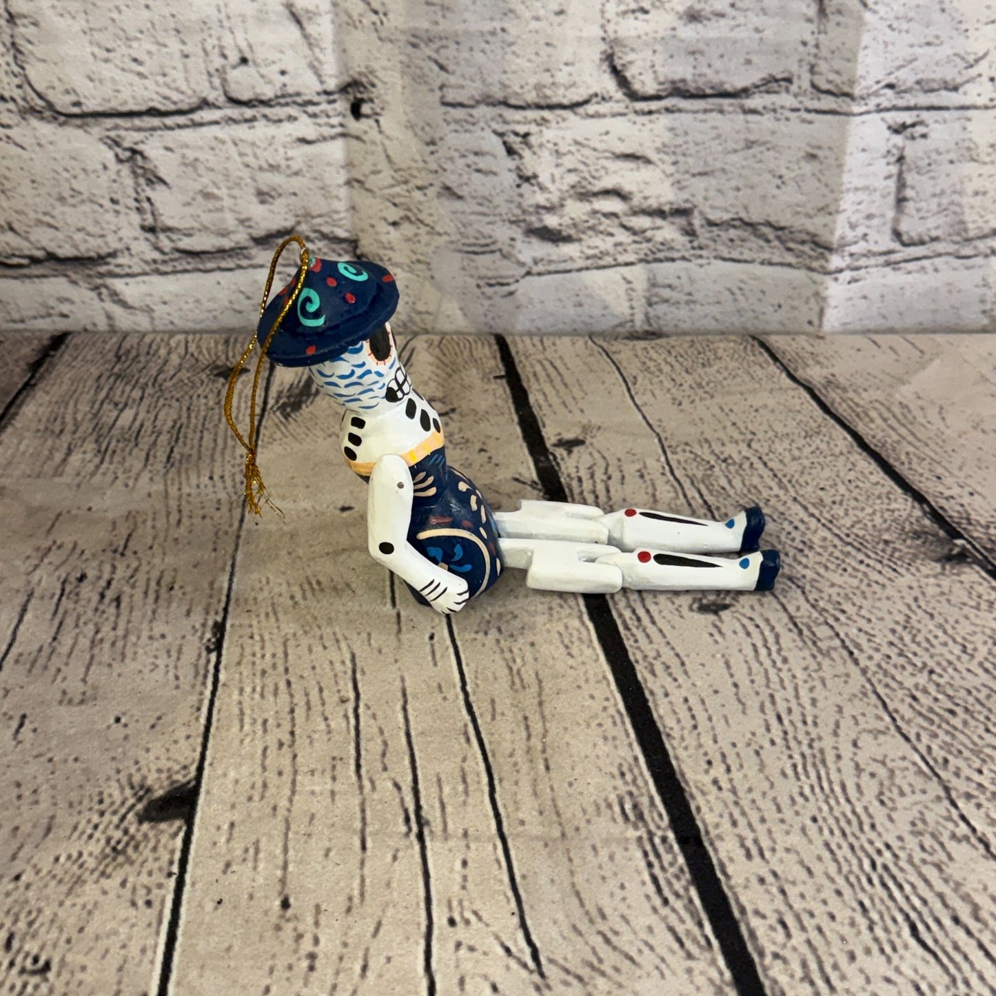 10cm Navy Day Of The Dead Lady Sitting Animal, Wooden Shelf Ornament Fairtrade3