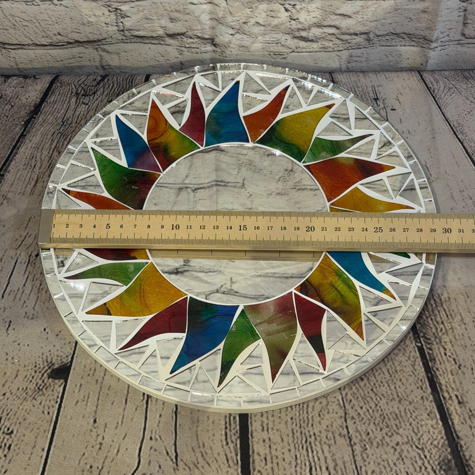 Rainbow White Sun Flame Mosaic Tile Wall Mirror 30cm x 30cm 12 Inches Handmade3