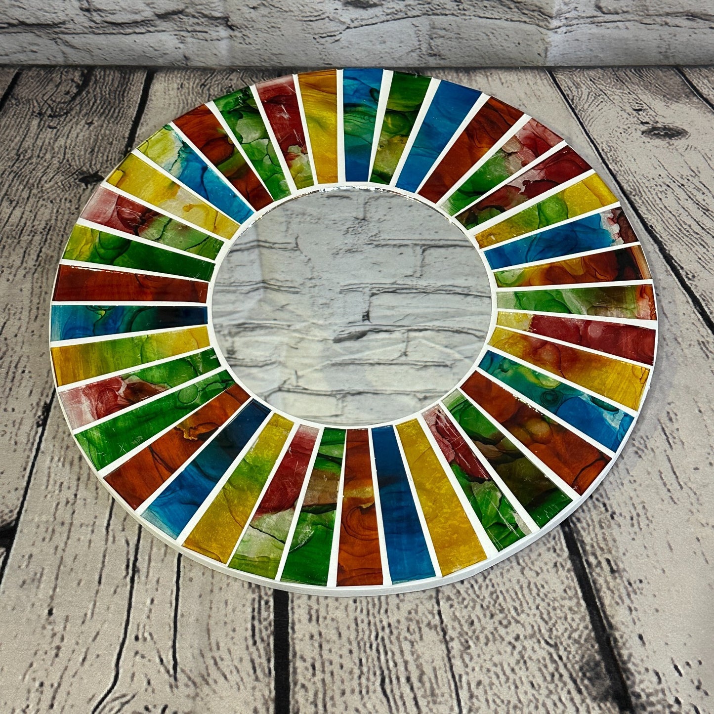 Rainbow White Line Mosaic Tile Wall Mirror 30cm x 30cm 12 Inches Handmade New2