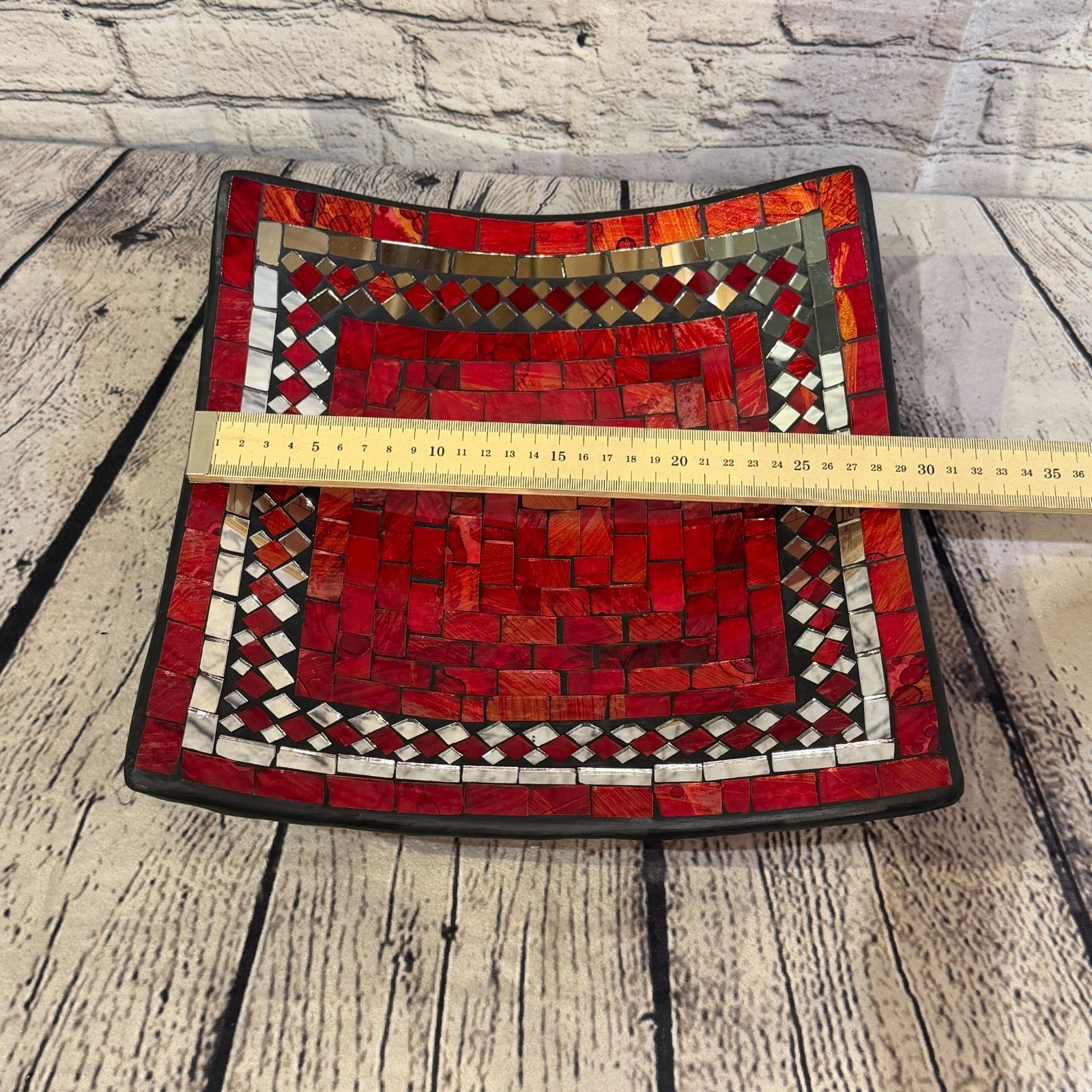 30cm Red Square Mirror Mosaic Handmade Ceramic Glass Tile Bowl Fruit1