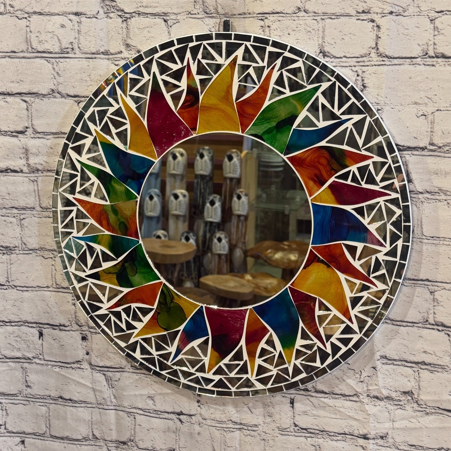 Rainbow White Sun Flame Mosaic Tile Wall Mirror 50cm x 50cm 20 Inches Handmade2