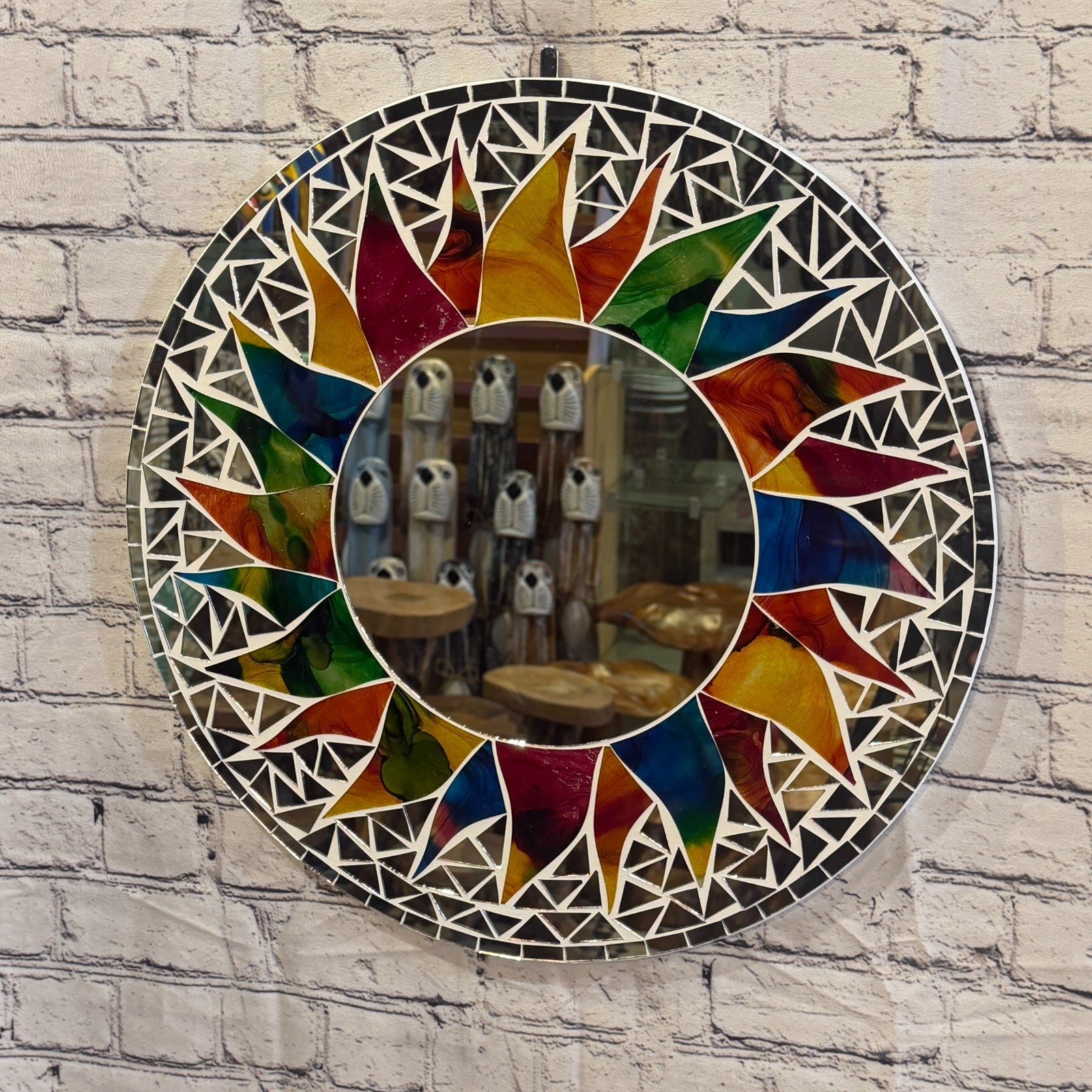 Rainbow White Sun Flame Mosaic Tile Wall Mirror 50cm x 50cm 20 Inches Handmade2