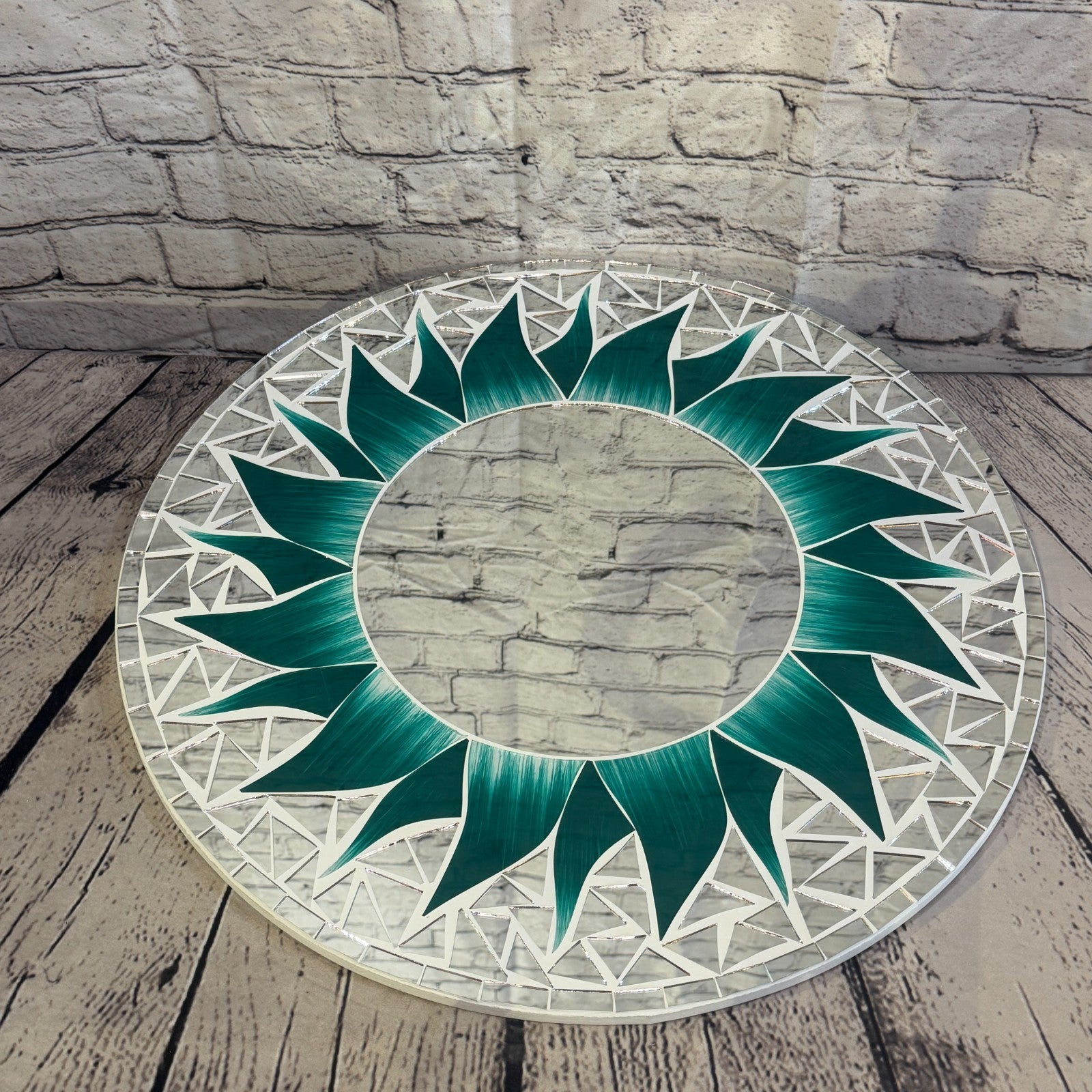 Green Sun Flame Mosaic Tile Wall Mirror 50cm x 50cm 20 Inches Handmade2