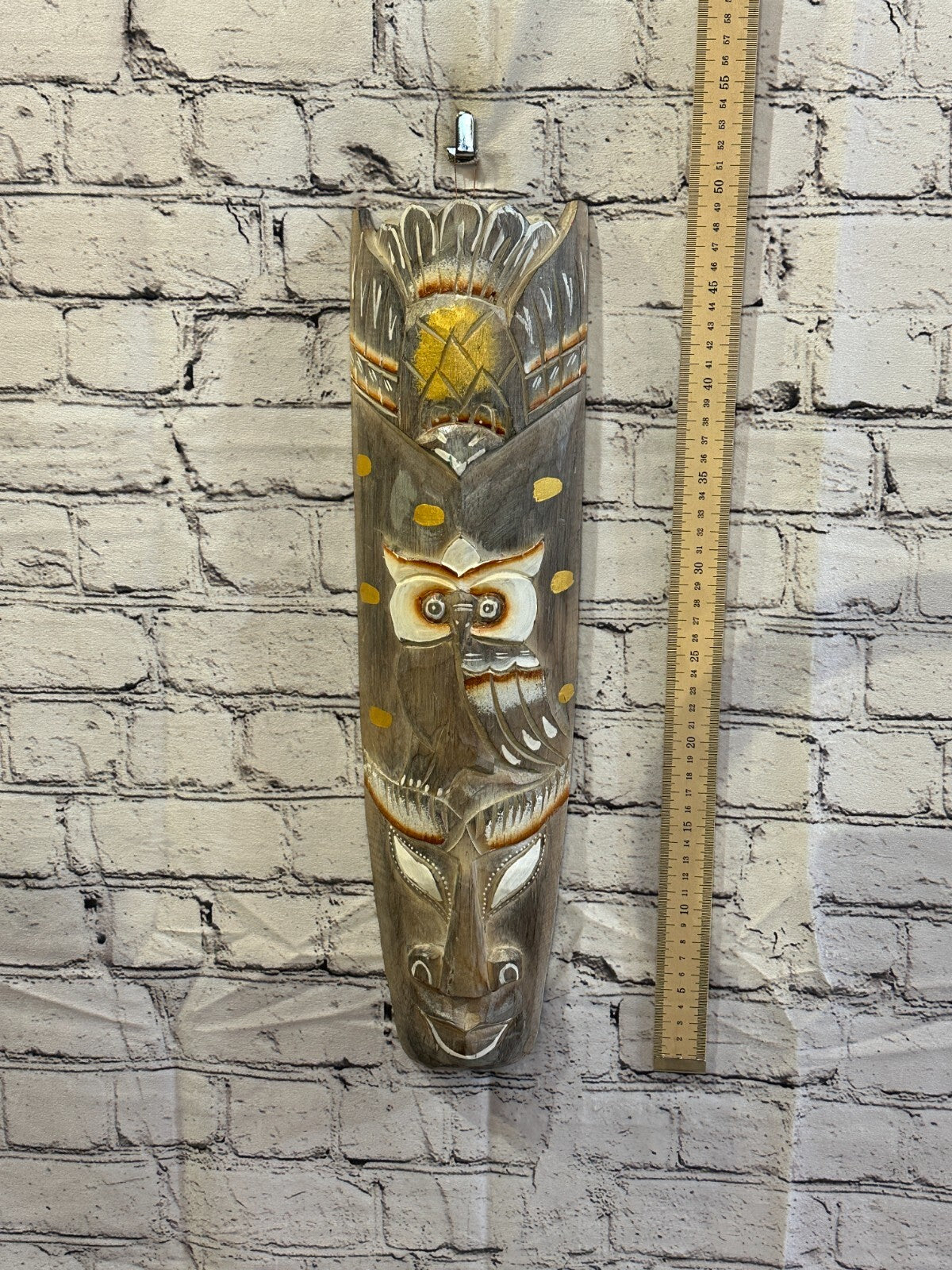 50cm Light Grey Owl Hand Carved Fair Trade Wooden Animal Wall Art Wall Hang Mask3