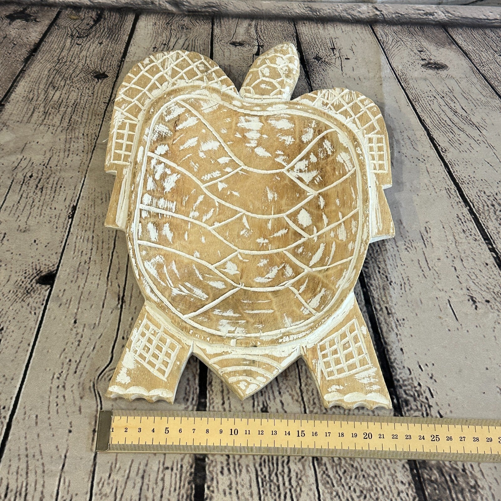 30cm Cream Sea Turtle Bowl Trinket Dish Decoration Designer Mask Wooden Handmade4