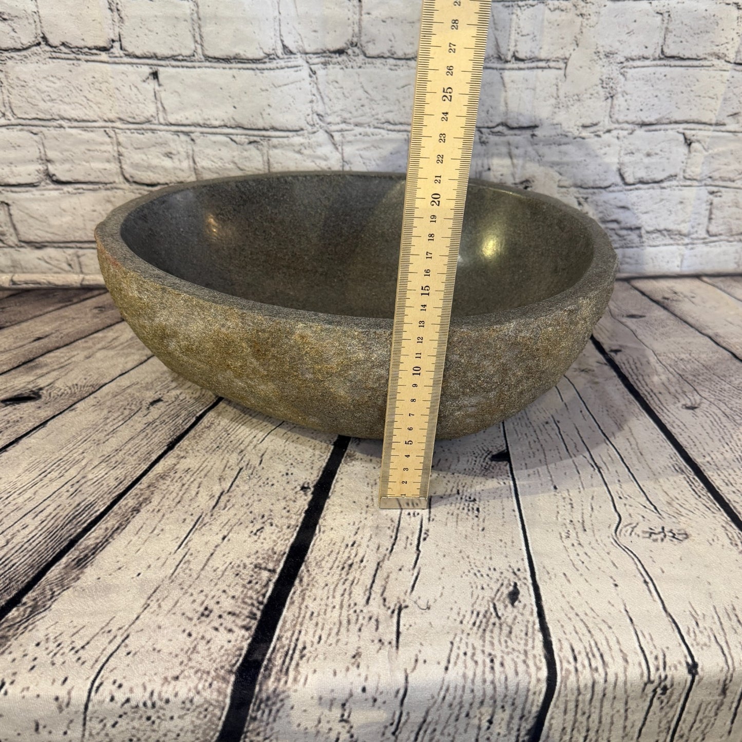 37cm x 30cm Wash Basin Bathroom Counter Top Washing River Stone Bowl Sink No 175