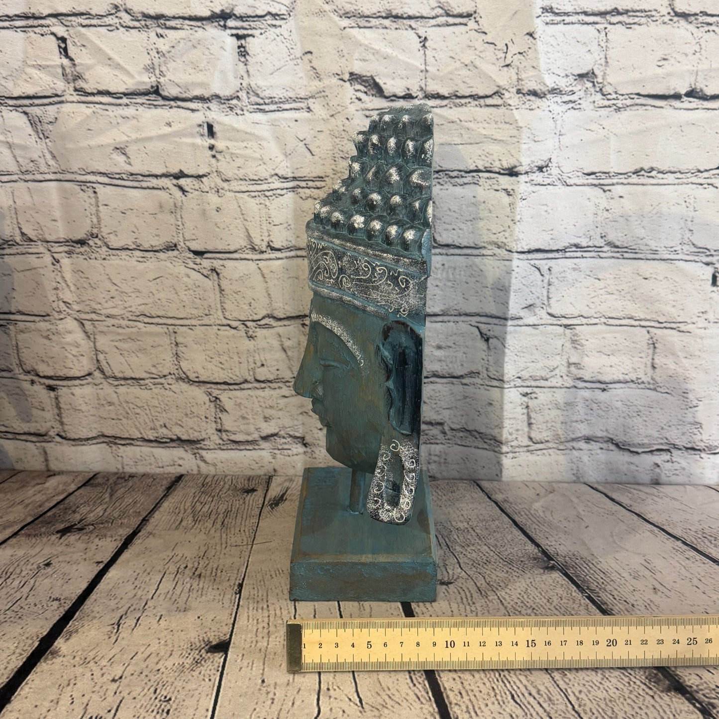 35cm x 25cm Blue Head Buddha Ornament Sculpture Statue Buddhas Hand Carved Wood7