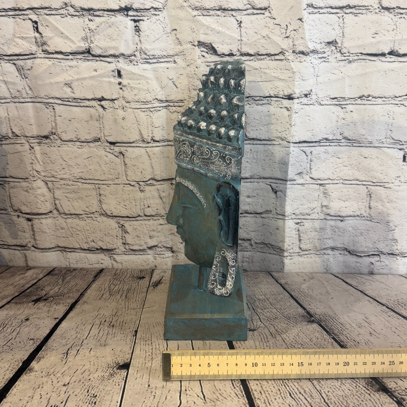 35cm x 25cm Blue Head Buddha Ornament Sculpture Statue Buddhas Hand Carved Wood7