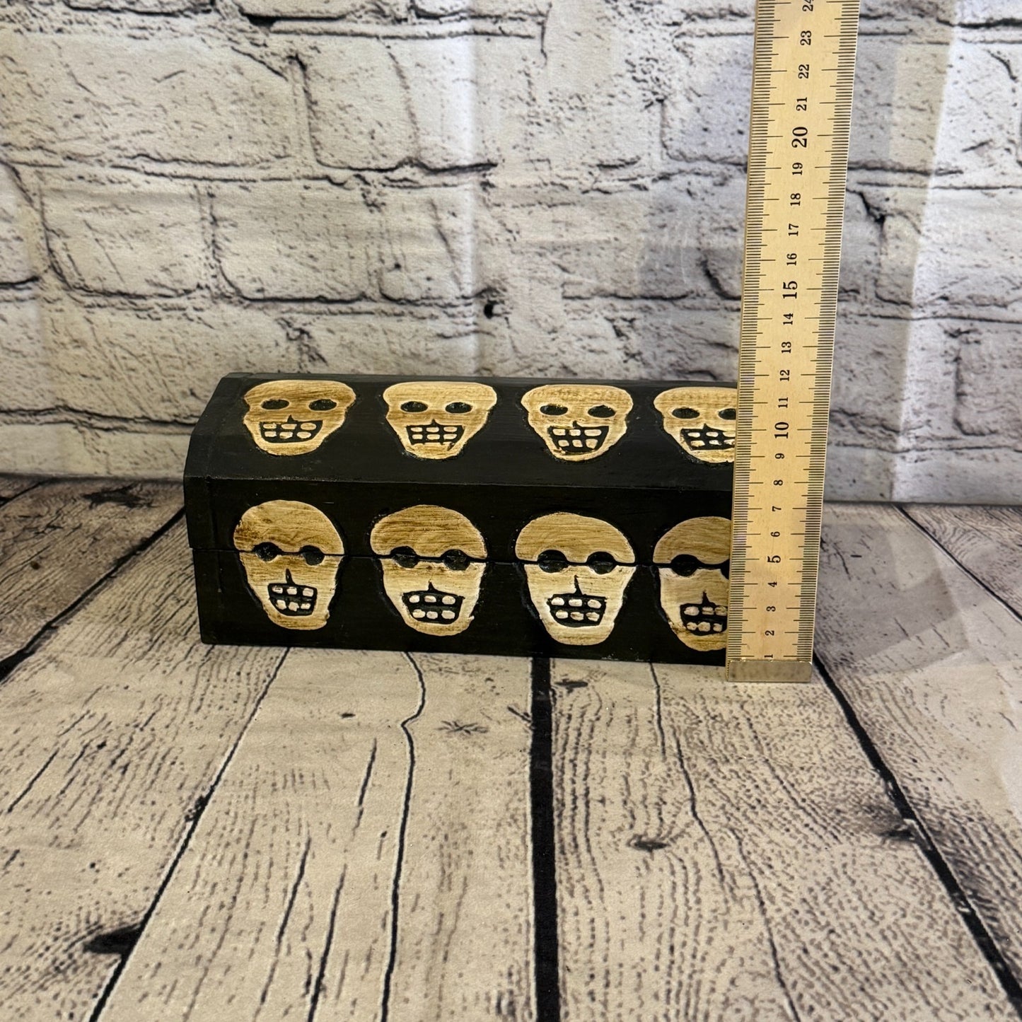 20cm x 10cm x 10cm Wood Gothic Pentagram Skull Coffin Jewellery Trinket Box6