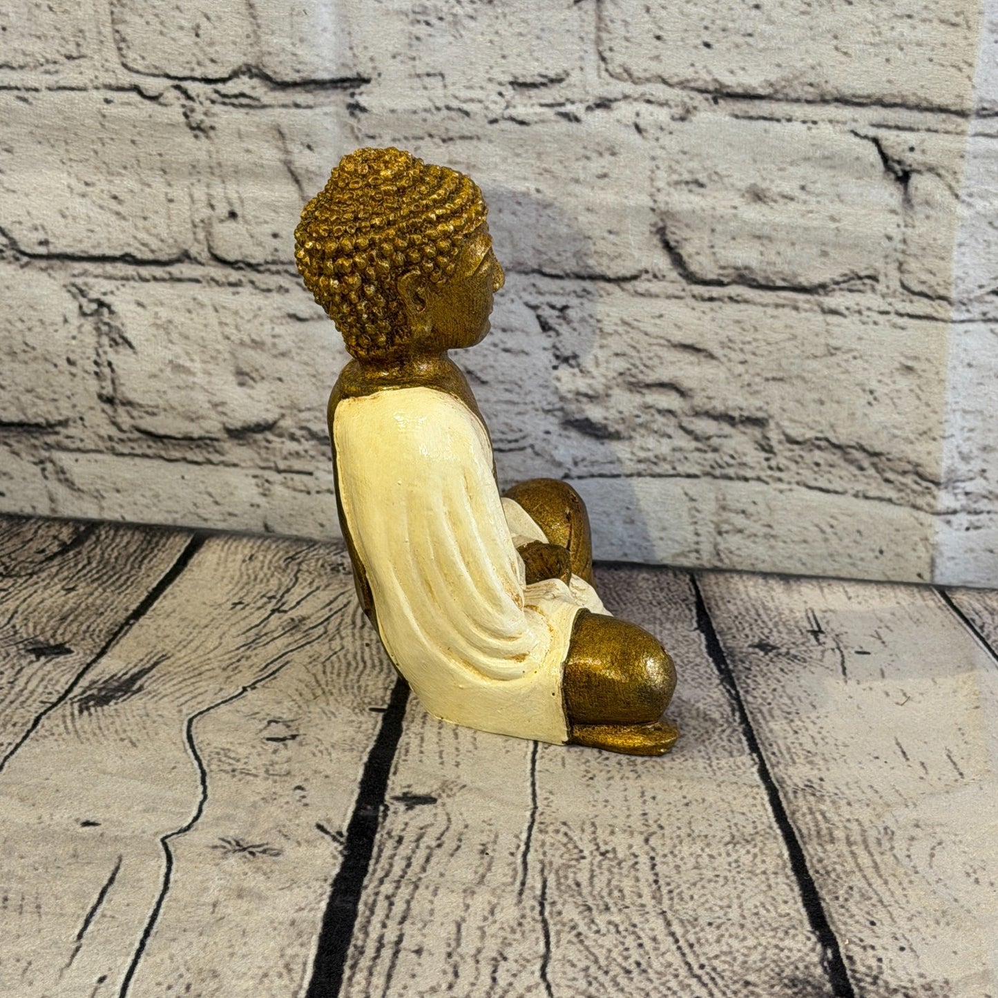 Cream & Bronze 15cm x 12cm Small Thai Buddha Sitting Statue Resin Hindu3