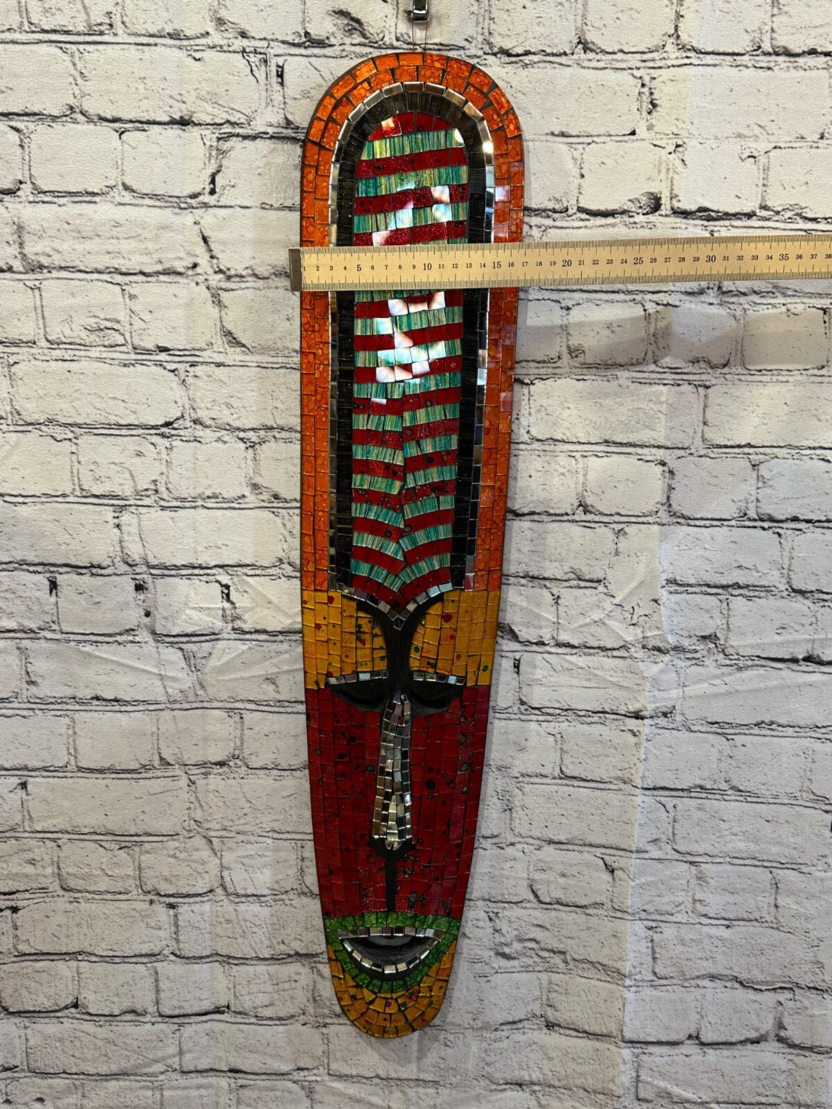 80cm Mosaic Mirror Mask Carved Painted Ethnic Tribal Wall Art Handmade Design 94