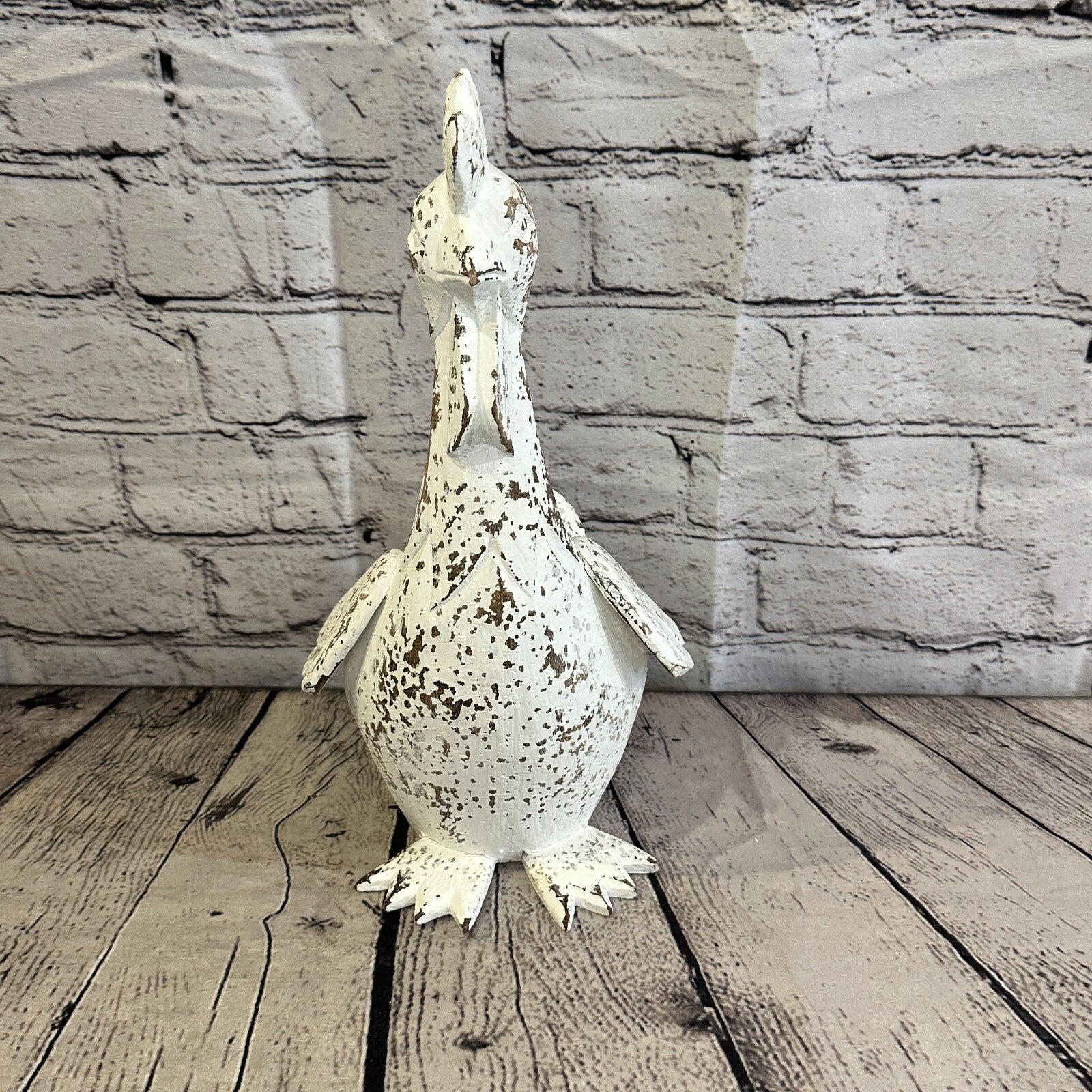 30cm x 15cm White Shabby Wooden Rooster Cockerel Retro Collectable Hand Carved1