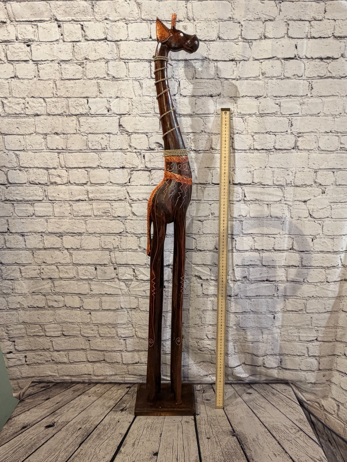 120cm Brown Wooden Giraffe Standing Single Carved Solid Wood Giraffe Handmade5