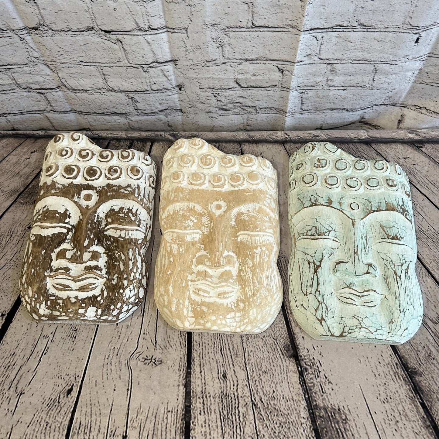 30cm Cream Tiki Style Wall Decoration Buddha Head Designer Mask Wooden Handmade7