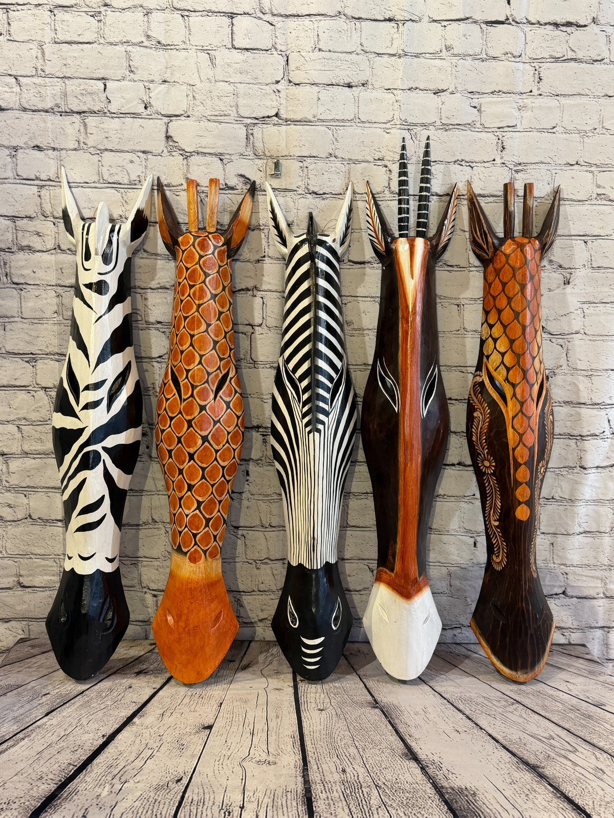 80cm Giraffe Paint Hand Carved Fair Trade Wooden Animal Wall Art Wall Hang Mask6