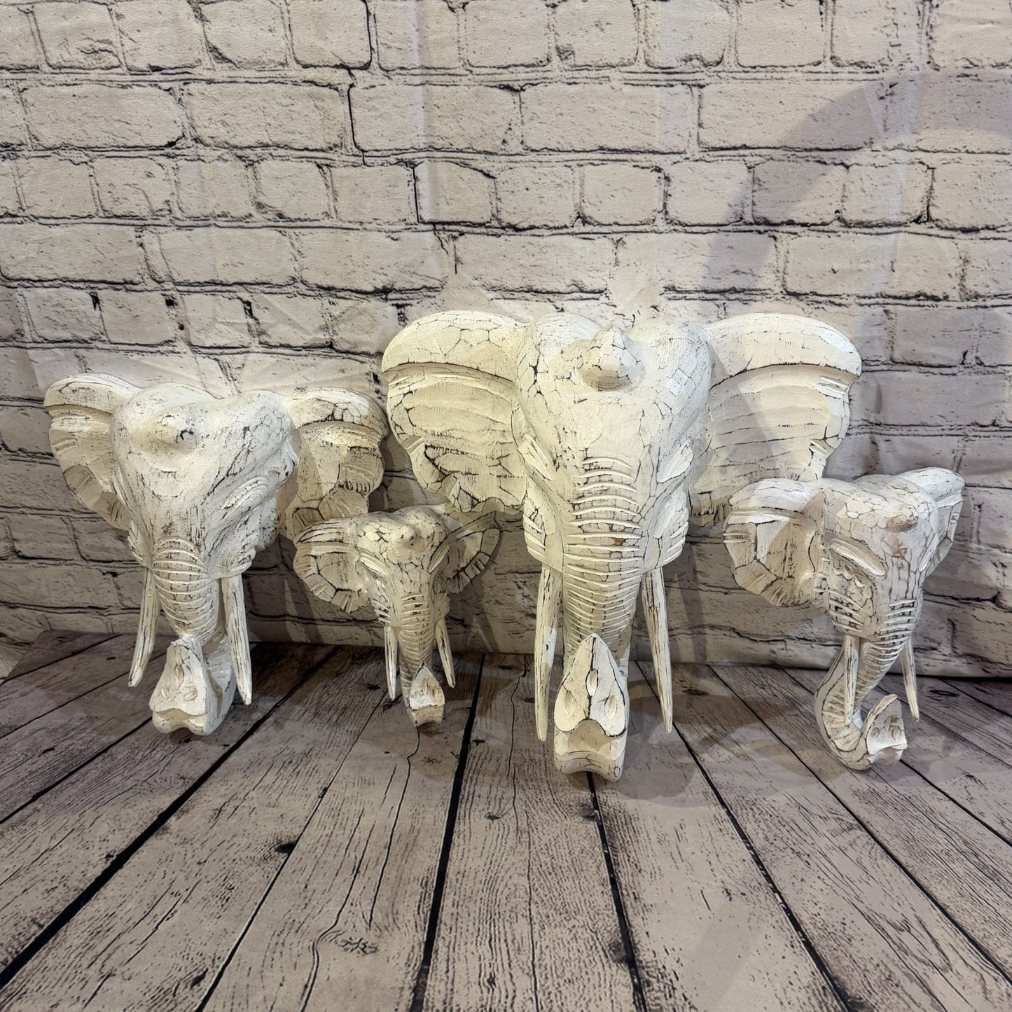 30cm x 30cm Plain White Painted Wood Elephant Head Wall Mounted Art Shabby6