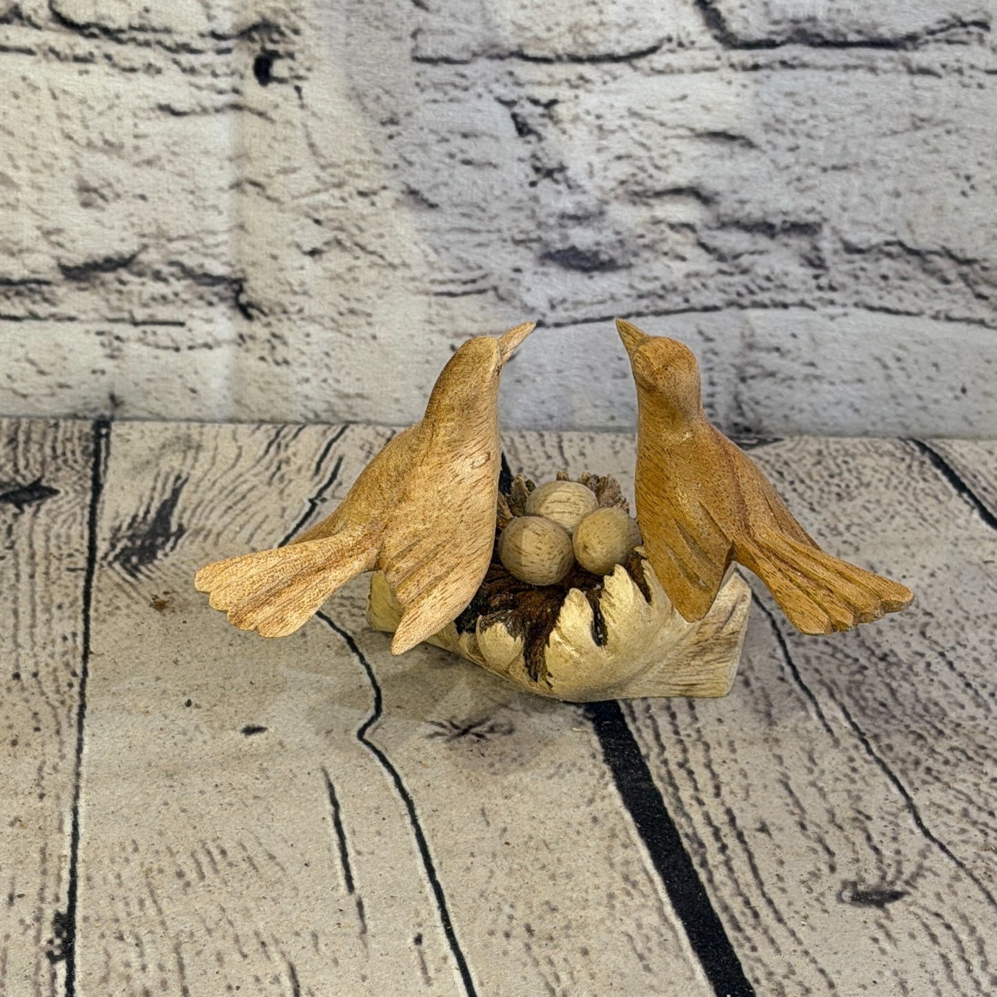 15cm Double Bird Mushroom Parasite Ornament Natural Carving Fair trade Wooden4
