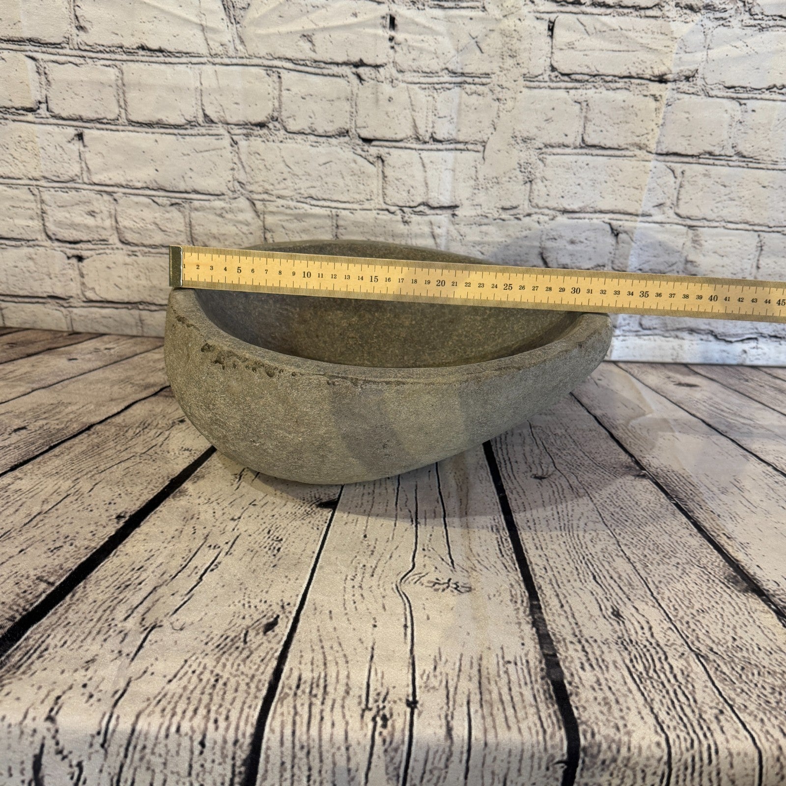 33cm x 29cm Wash Basin Bathroom Counter Top Washing River Stone Bowl Sink No 24