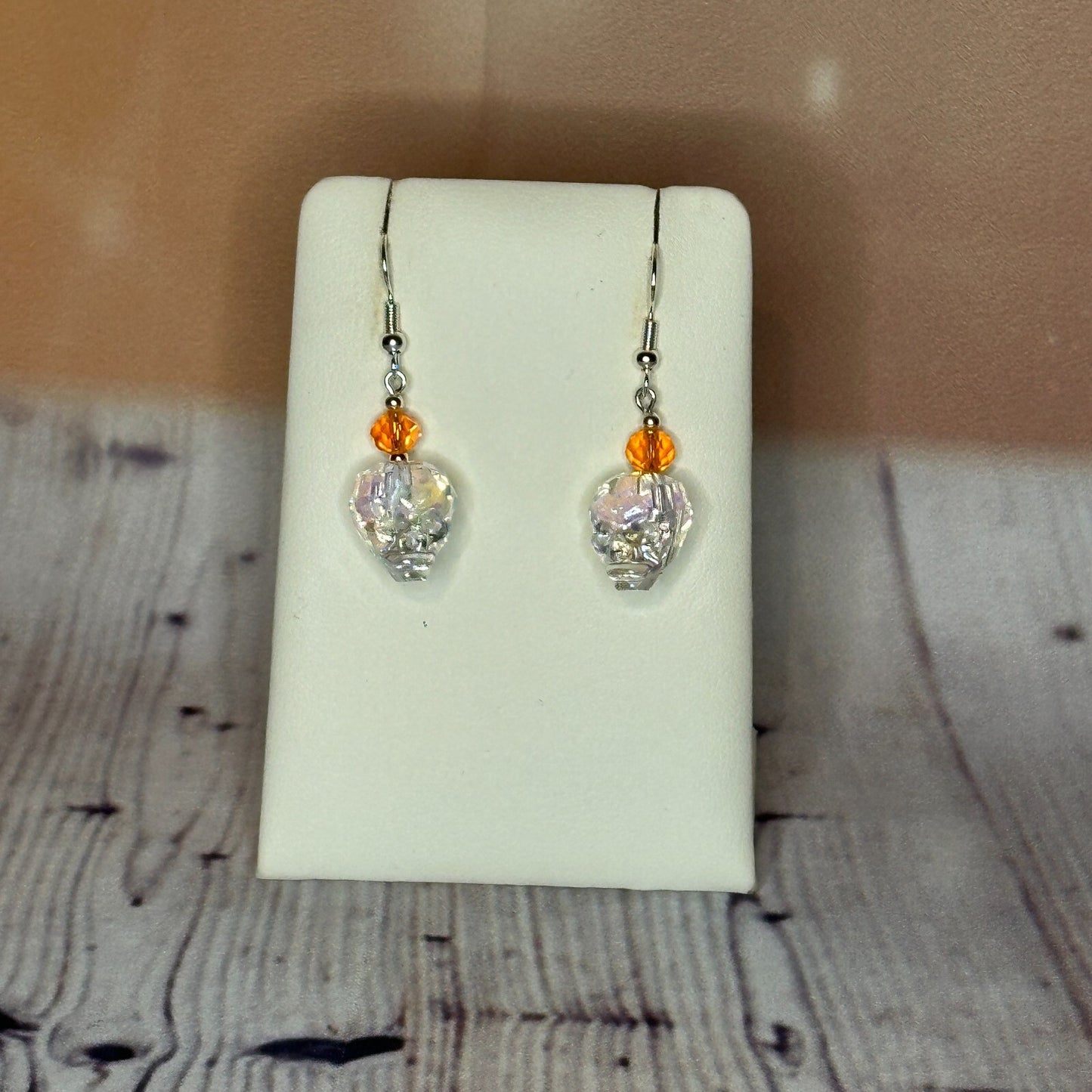 Orange Crystal And Skull Shaped Dangle Drop Earrings Handmade UK Jewellery0