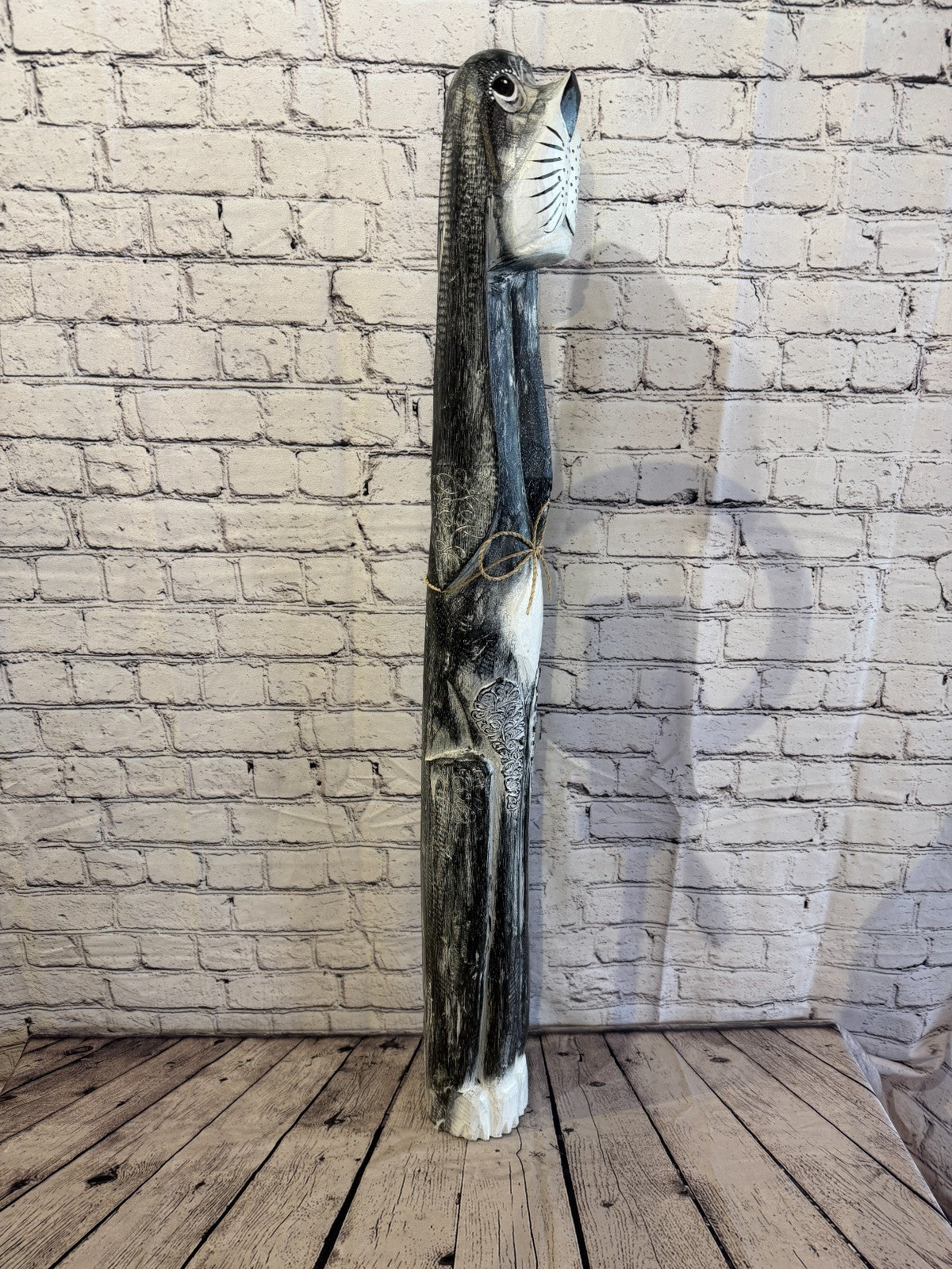 100cm Grey Wooden Shabby Dog Statue Ornament Fair Trade Handcarved2
