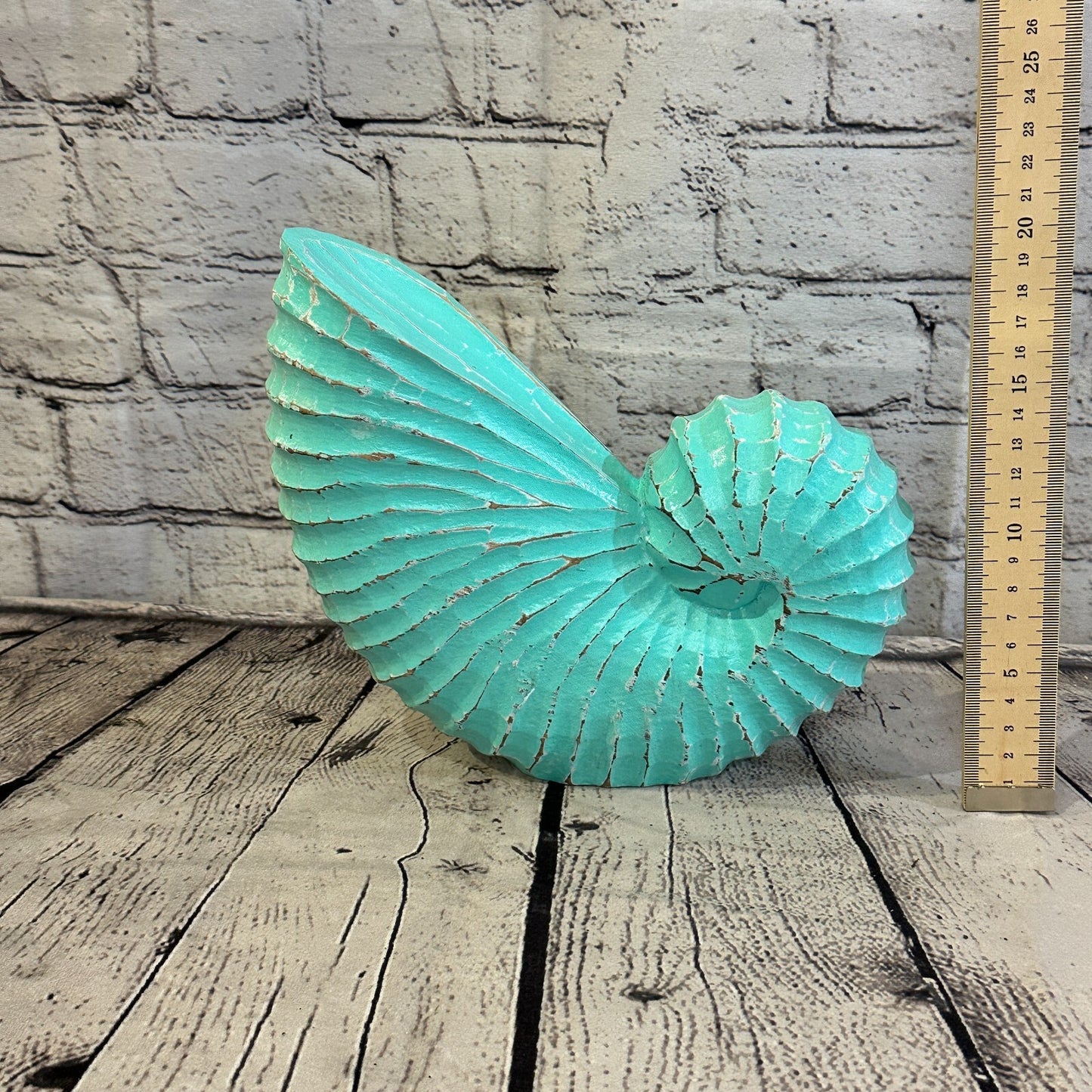 25cm Green Shabby Nautilus Shell Ornament Decor Carved Light Wood Parcel Figure6
