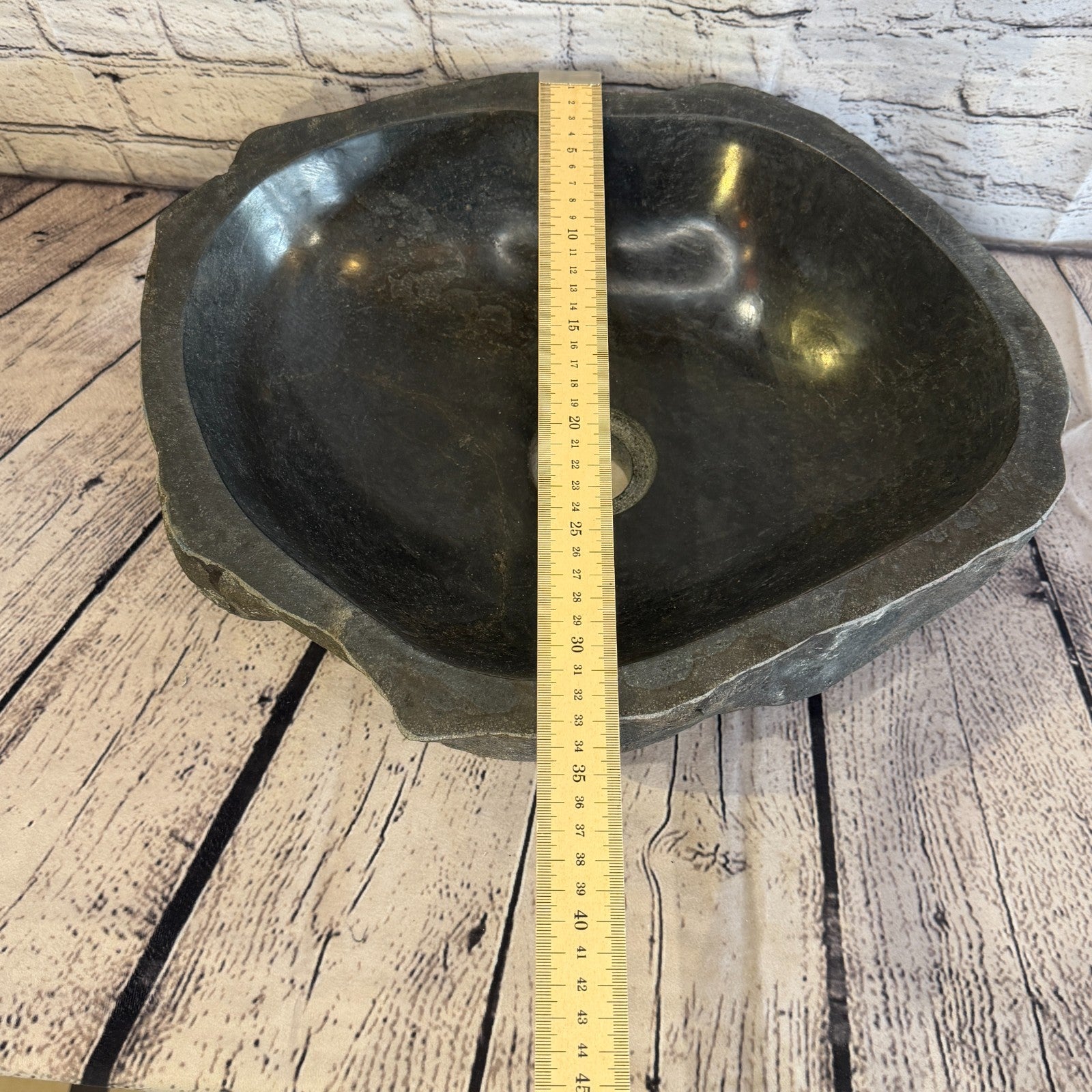 40cm x 34cm Wash Basin Bathroom Counter Top Washing River Stone Bowl Sink No 48
