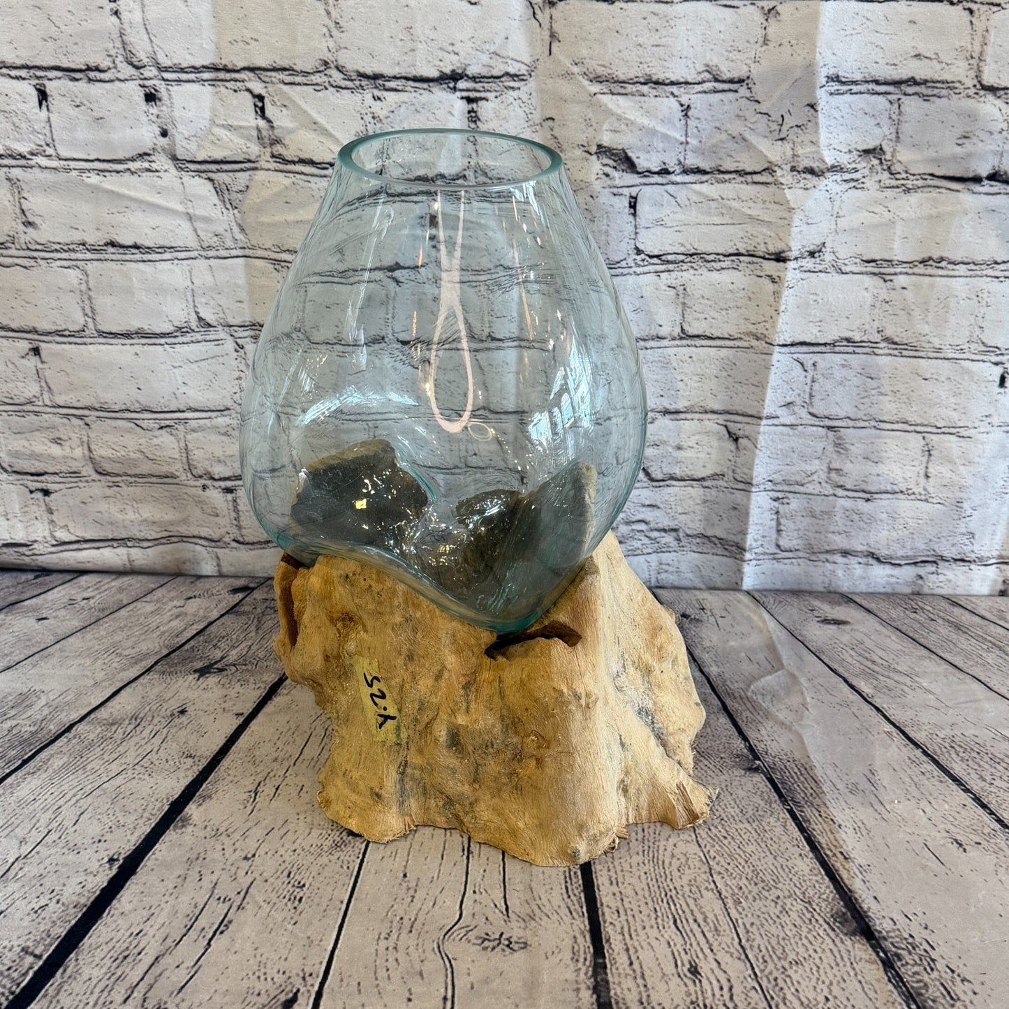 40cm Tall Clear Colour Melted Glass Wood Decorative Vase Glass Sculpture Crafted2