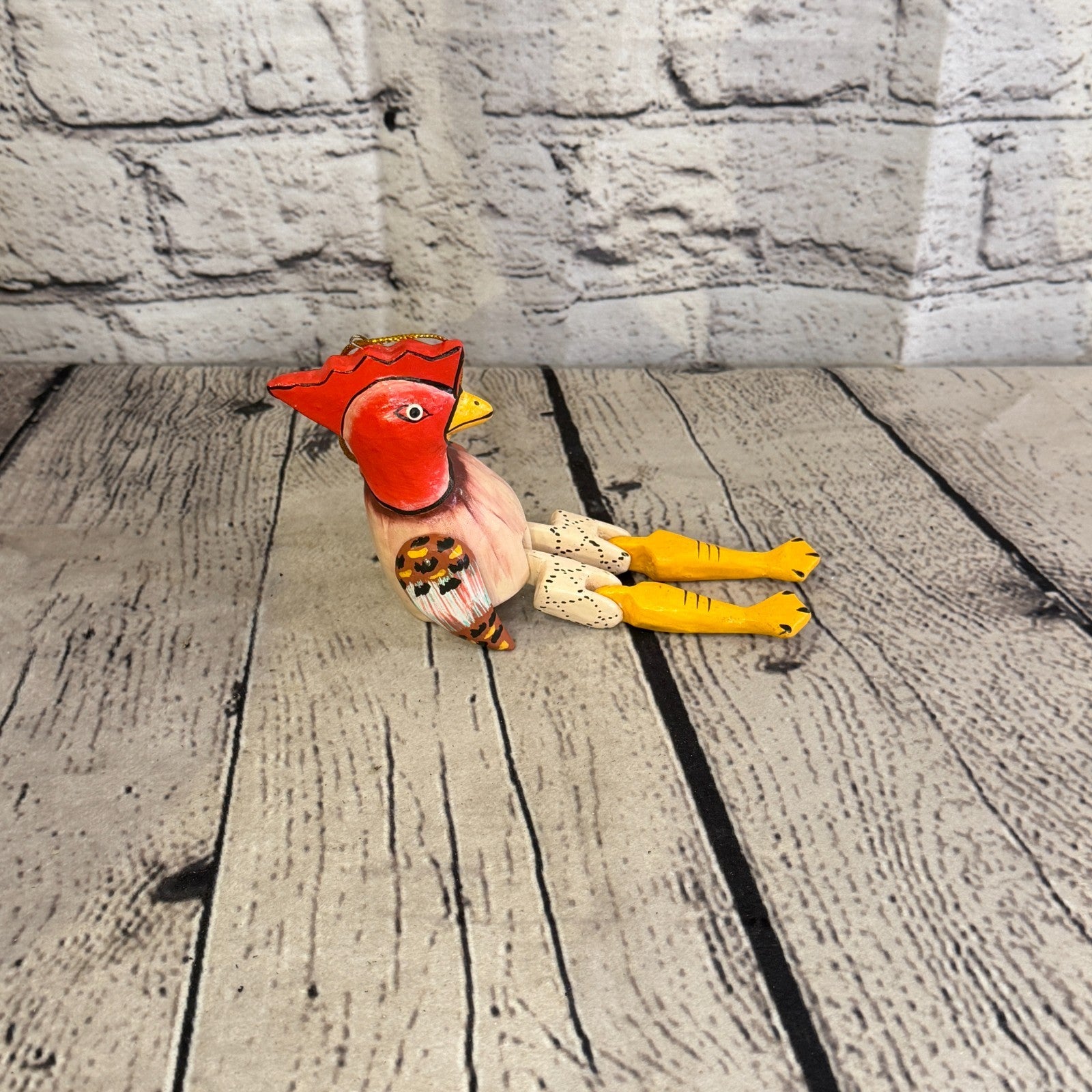 10cm Chicken Rooster Sitting Animal, Wooden Shelf Ornament Handmade Fairtrade3