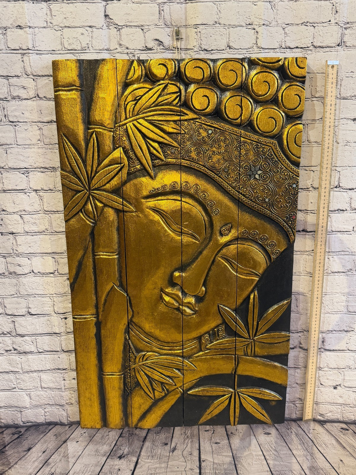 100cm x 60cm Gold Black Buddha Wall Art Plaque Handcarved Wooden Wood Panel4
