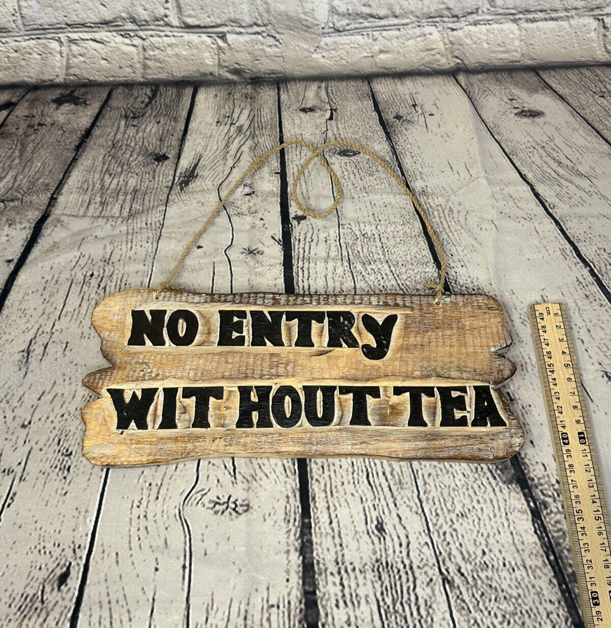 No Entry Without Tea Sign Plaque Outdoor Garden Shed Den Bar Shop 30cm x 12cm4
