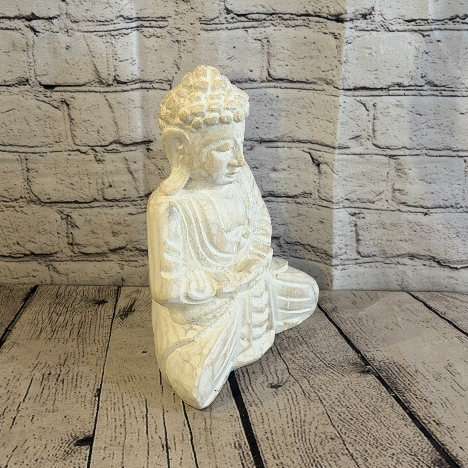 25cm White Meditating Buddha Ornament Sculpture Statue Buddhas Hand Carved Wood2
