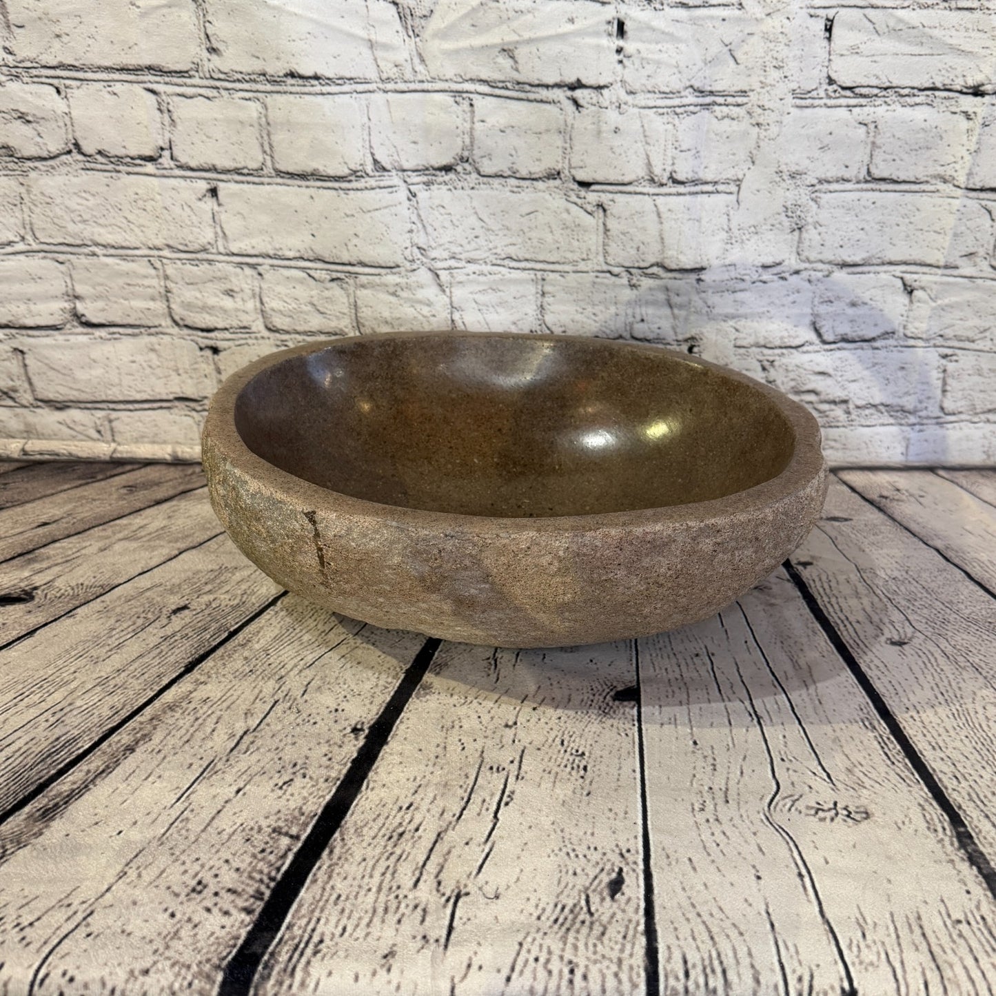 33cm x 29cm Wash Basin Bathroom Counter Top Washing River Stone Bowl Sink No 222