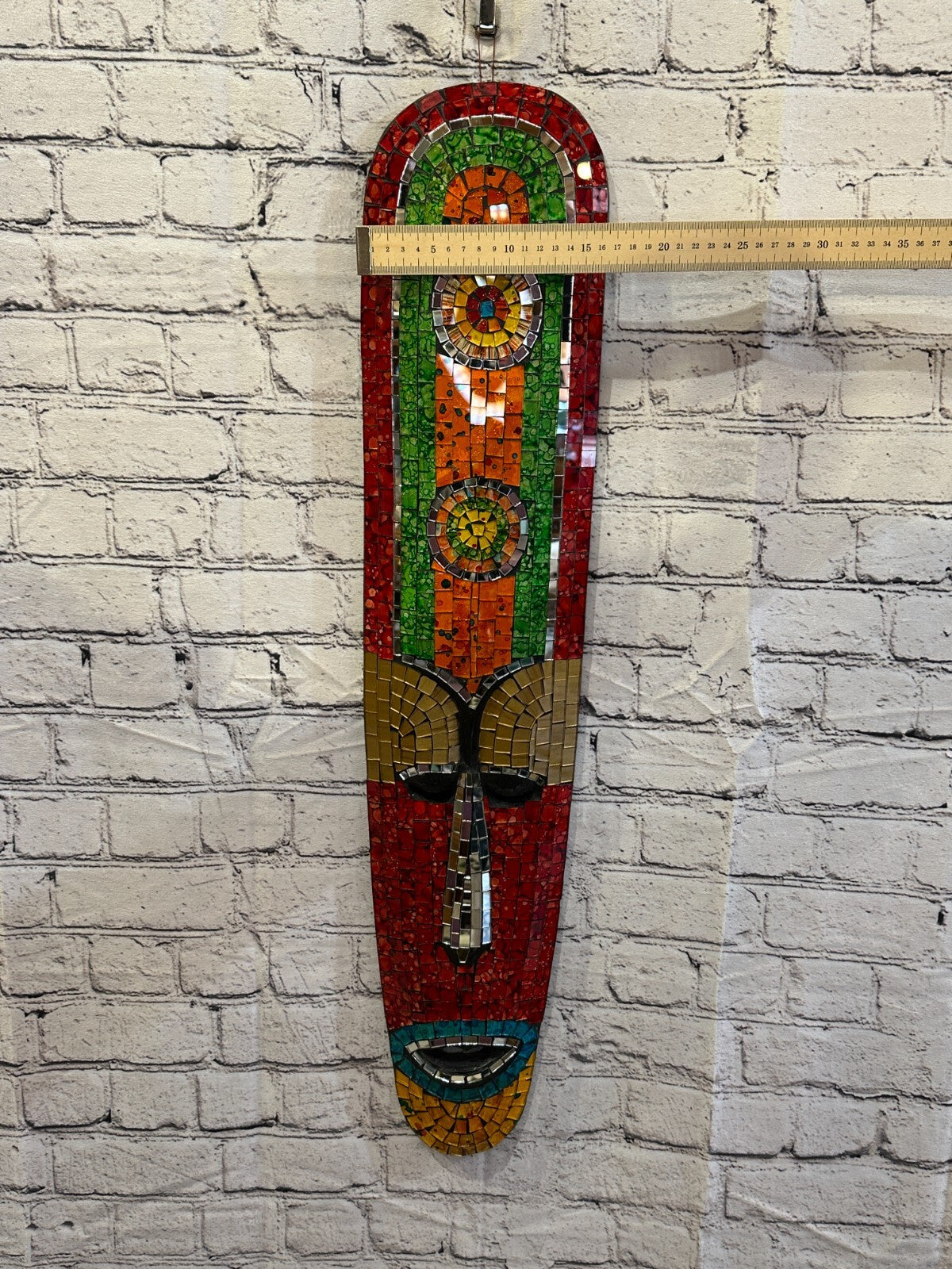 80cm Mosaic Mirror Mask Carved Painted Ethnic Tribal Wall Art Handmade Design 24