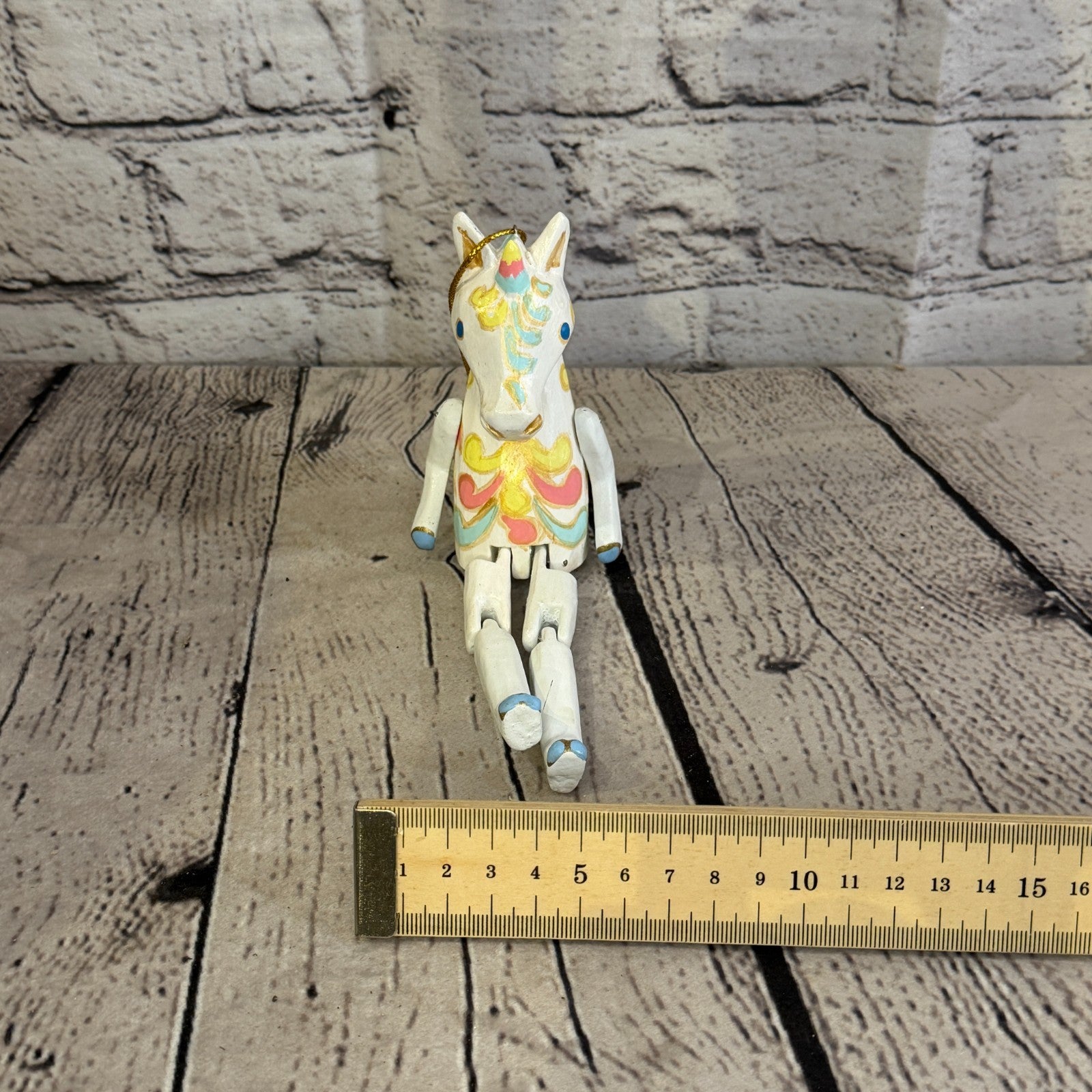 10cm Rainbow Flower Unicorn Sitting Animal, Wooden Shelf Ornament Fairtrade6