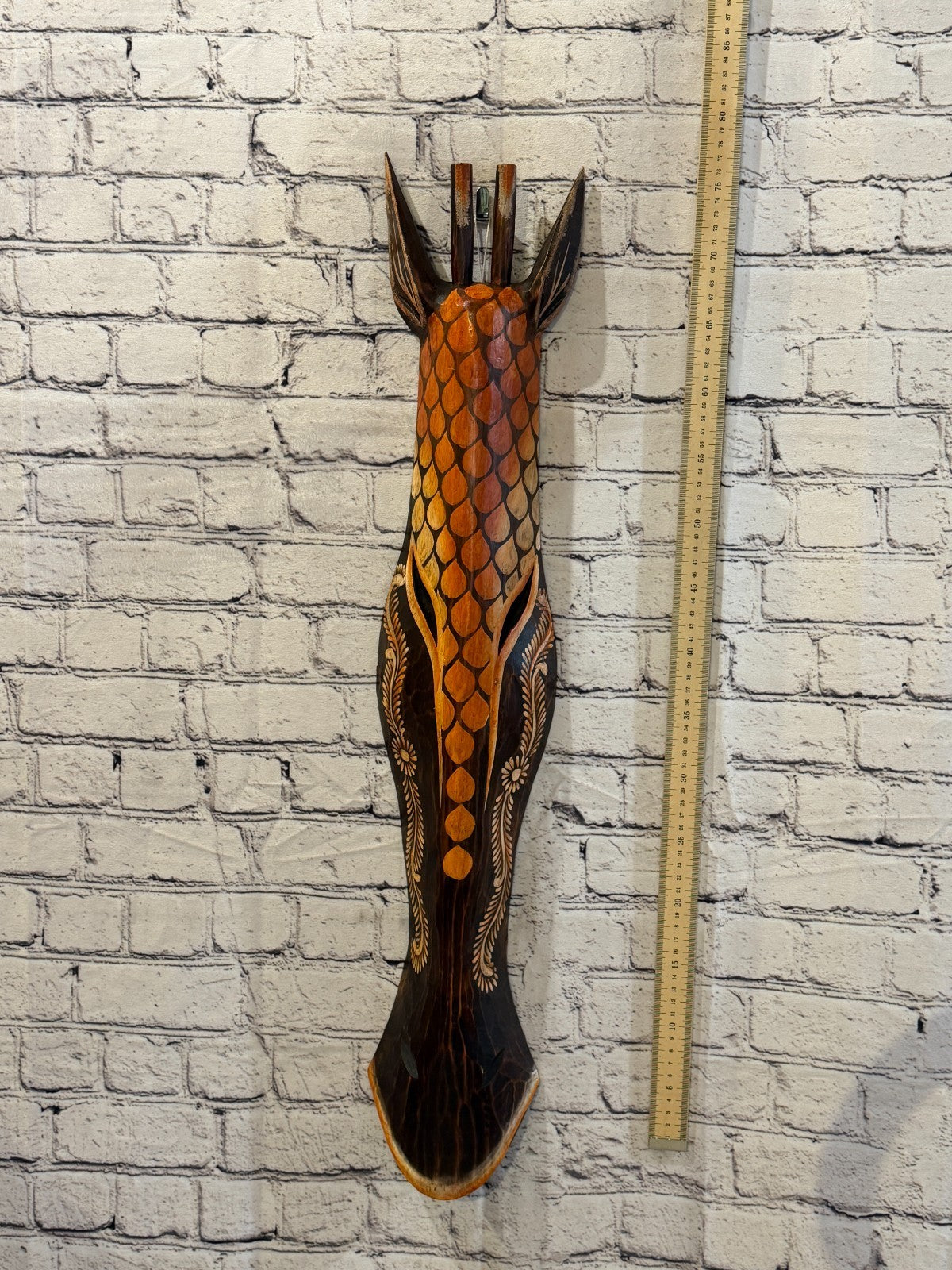 80cm Giraffe Paint Hand Carved Fair Trade Wooden Animal Wall Art Wall Hang Mask4