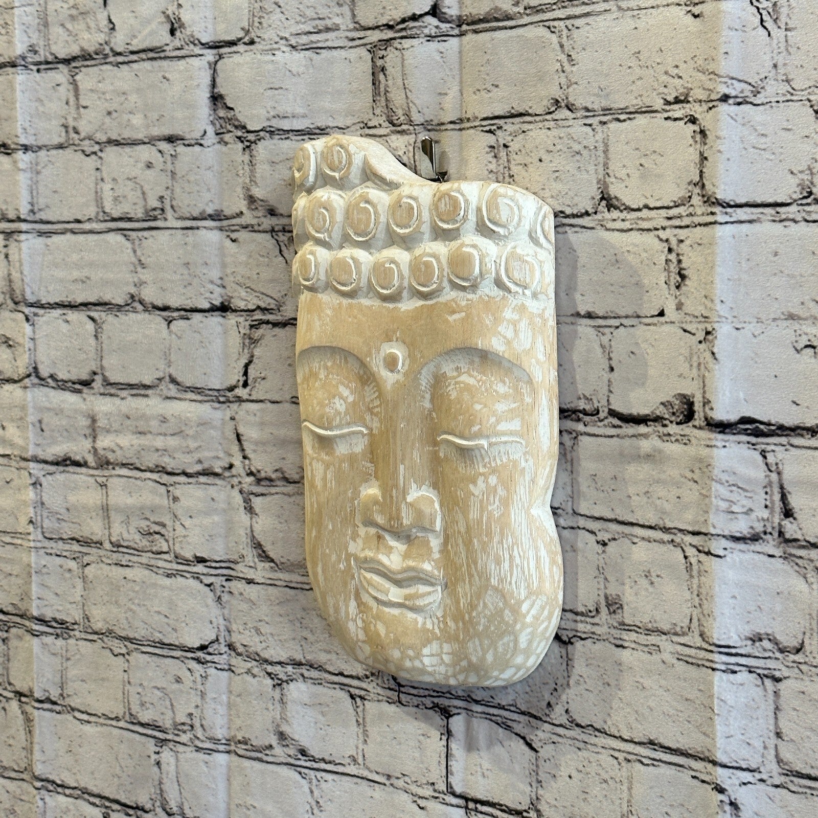 30cm Cream Tiki Style Wall Decoration Buddha Head Designer Mask Wooden Handmade1