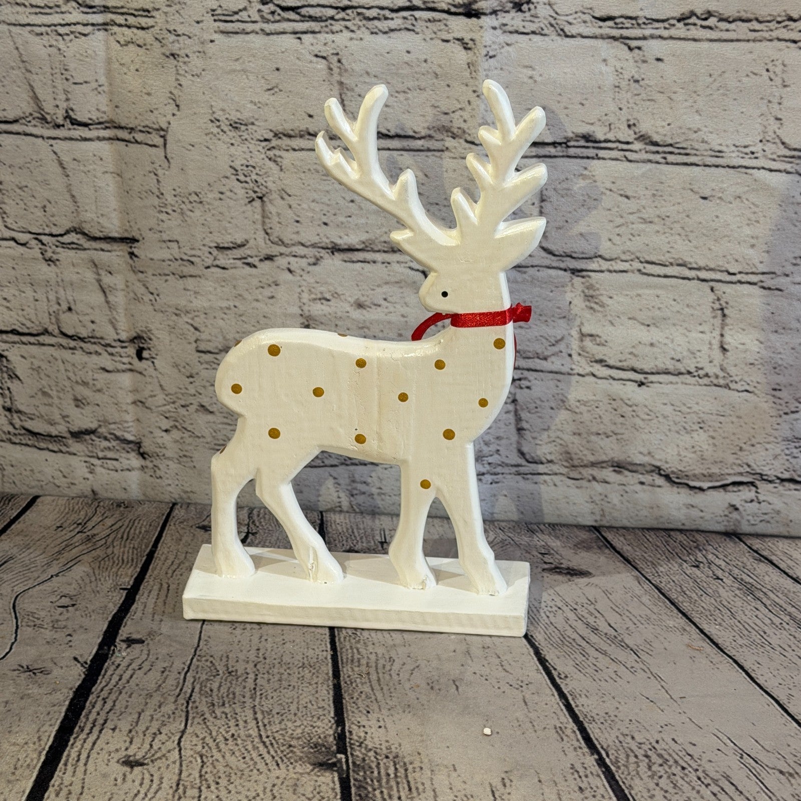 25cm x 20cm White Handcrafted Wood Reindeer Xmas Christmas Ornament Antlers4